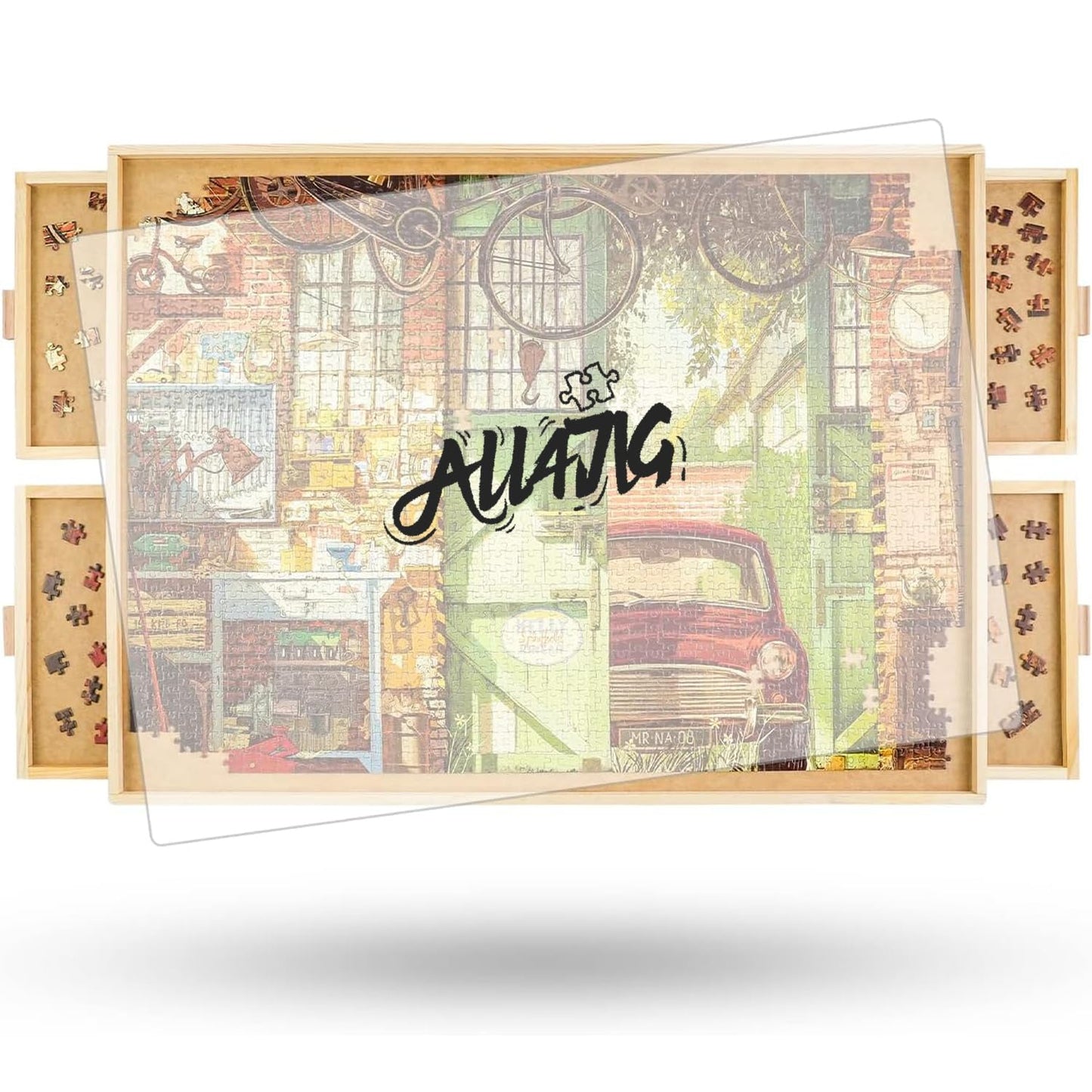 ALL4JIG 1500-Piece Rotating Puzzle Table with 4 Drawers & Cover — 25x34 in Wood