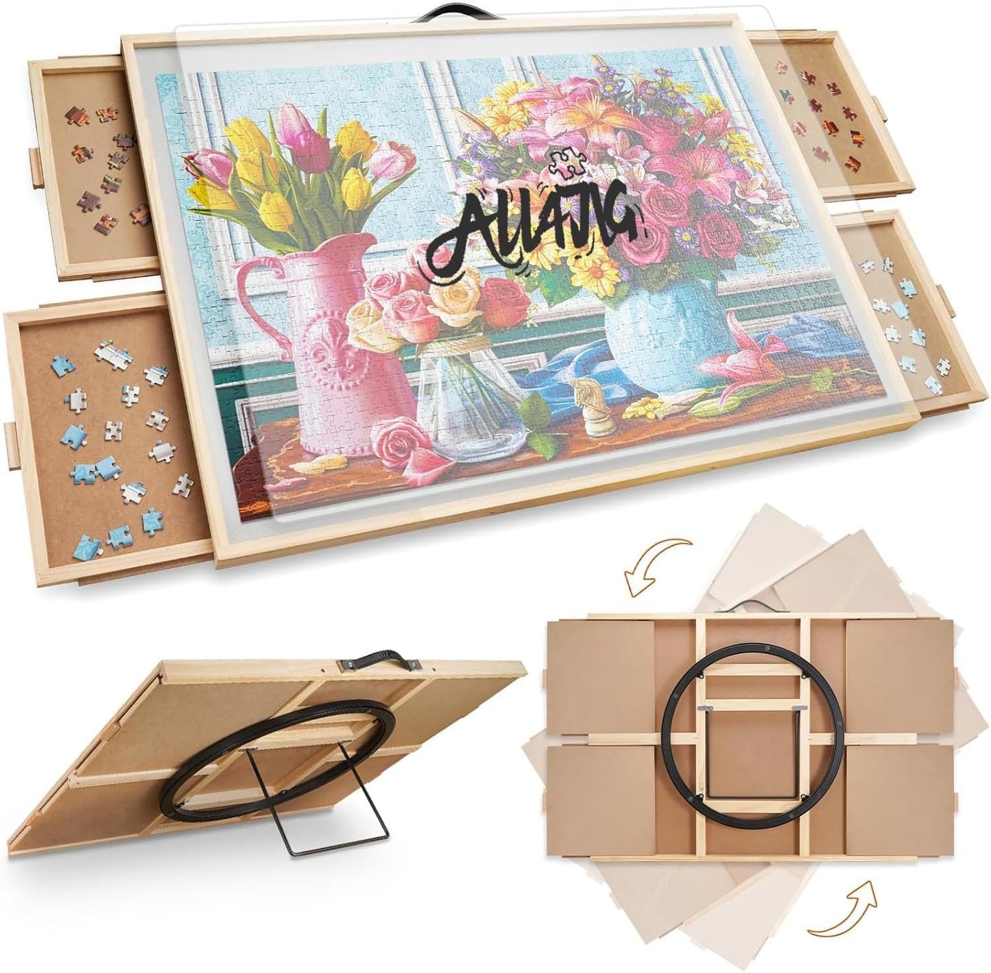 ALL4JIG 1000-Piece Puzzle Board – 2-in-1 Tilting & Rotating Board with 4 Drawers, 30.16in x 22.44in
