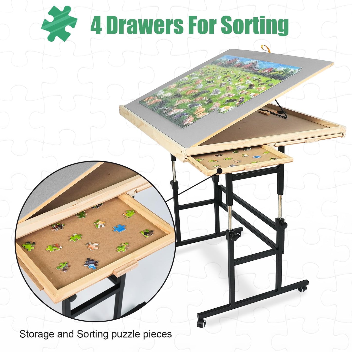 ALL4JIG 1500-Piece Puzzle Table with Legs – Adjustable Tilt, 4 Drawers & Protective Cover | 25x34