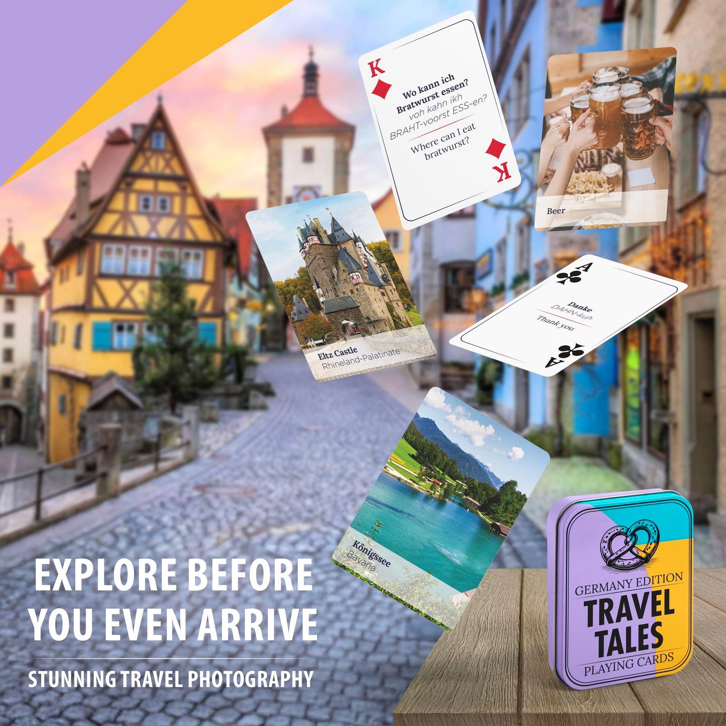 All7s Travel Tales Germany Edition – German Phrases Card Deck in Tin Case