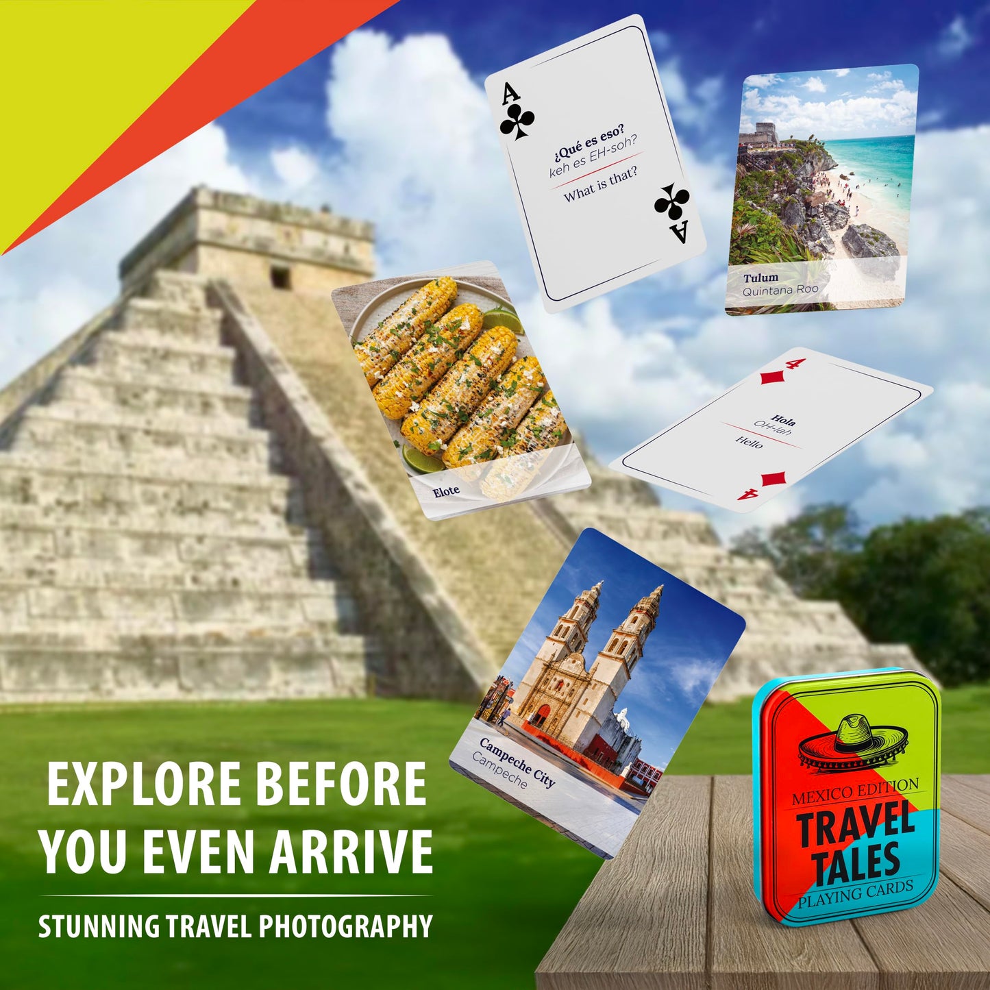 All7s Travel Tales Mexico Edition: Learn Spanish Phrases While You Play – 52-Card Bilingual Deck with Travel Photography