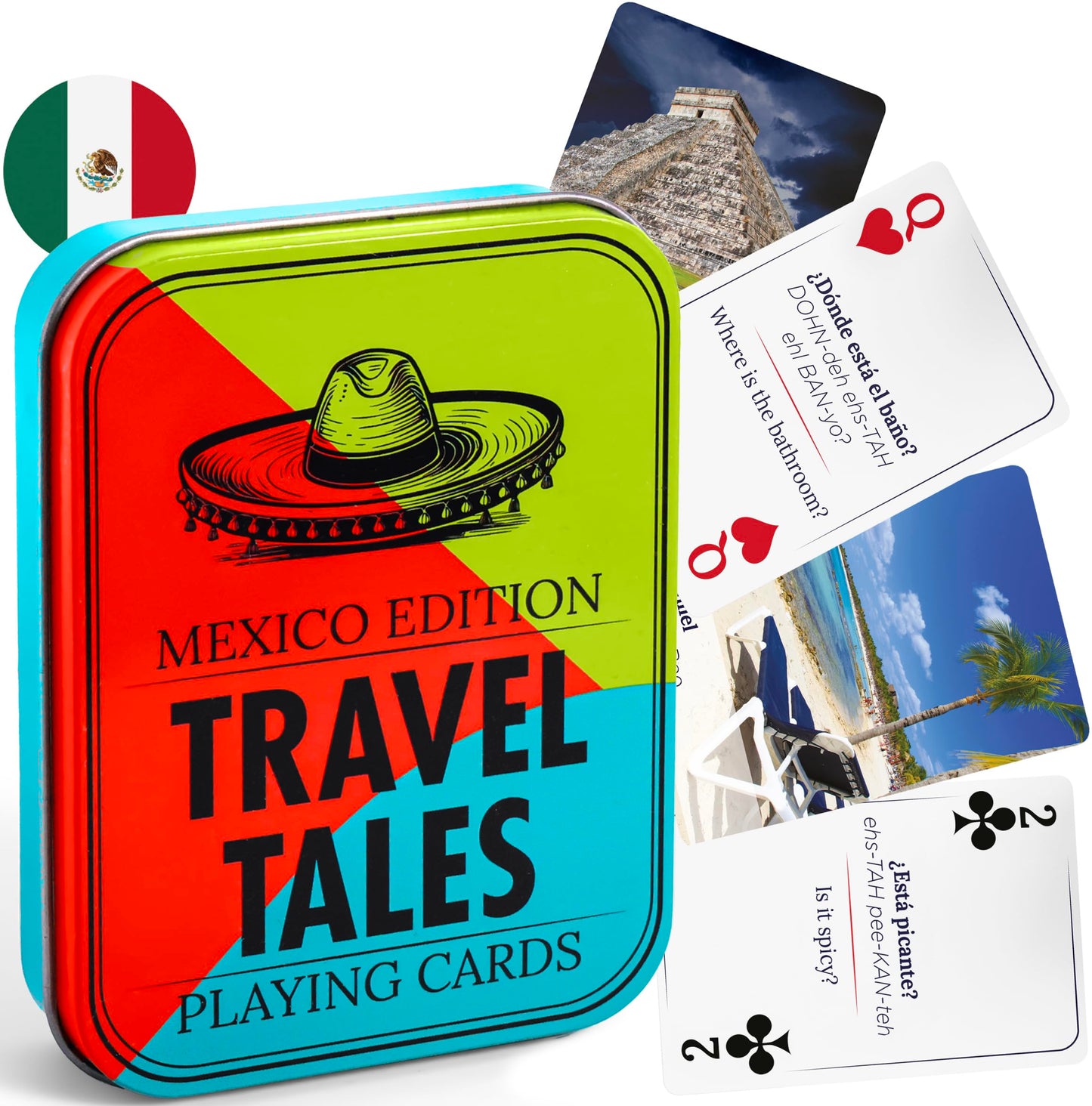 All7s Travel Tales Mexico Edition: Learn Spanish Phrases While You Play – 52-Card Bilingual Deck with Travel Photography