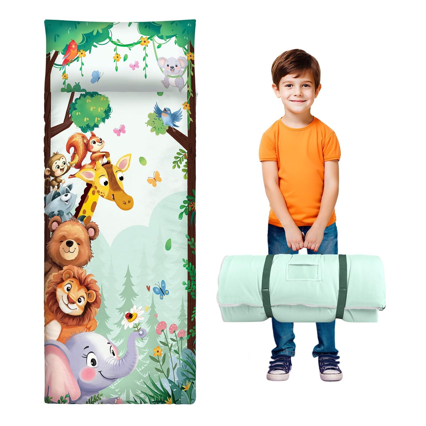 Alldomess Toddler Nap Mat 59x24 in – Soft Sleeping Bag with Removable Pillow for Kids