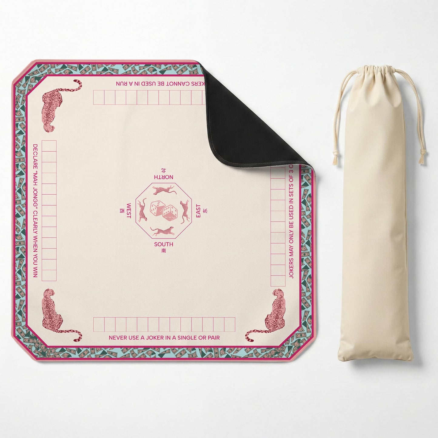 ALLINCOZY Mahjong Mat 31x31 Portable Table Mat – Non-Slip, Noise-Reducing, Washable, Grid Pink