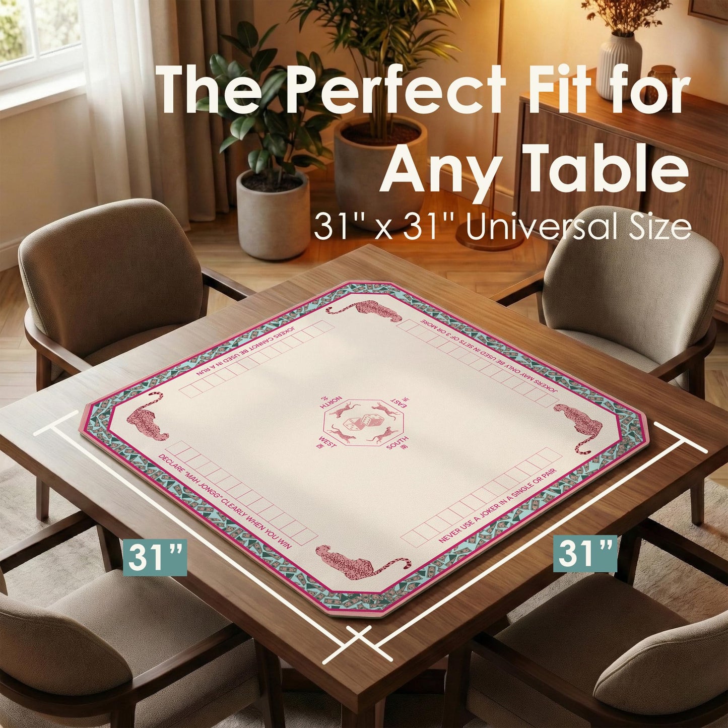 ALLINCOZY Mahjong Mat 31x31 Portable Table Mat – Non-Slip, Noise-Reducing, Washable, Grid Pink