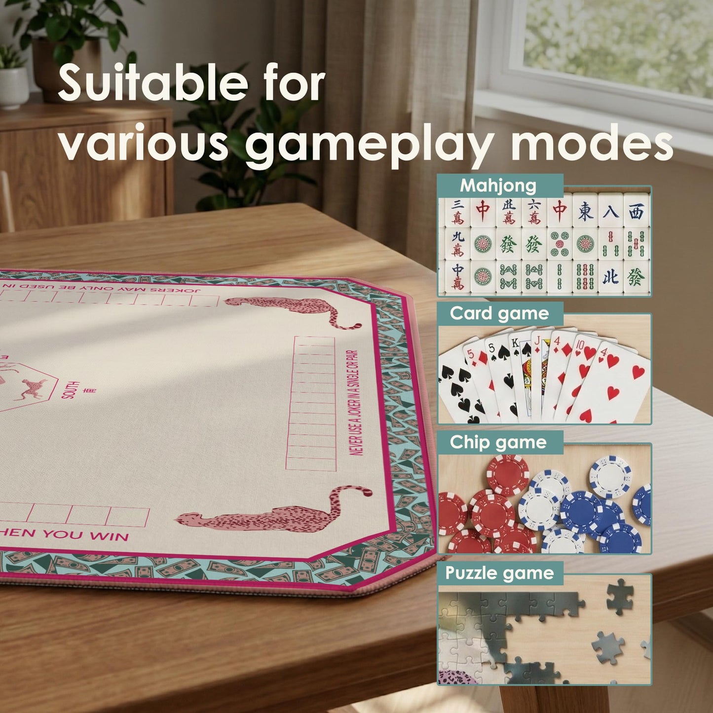 ALLINCOZY Mahjong Mat 31x31 Portable Table Mat – Non-Slip, Noise-Reducing, Washable, Grid Pink