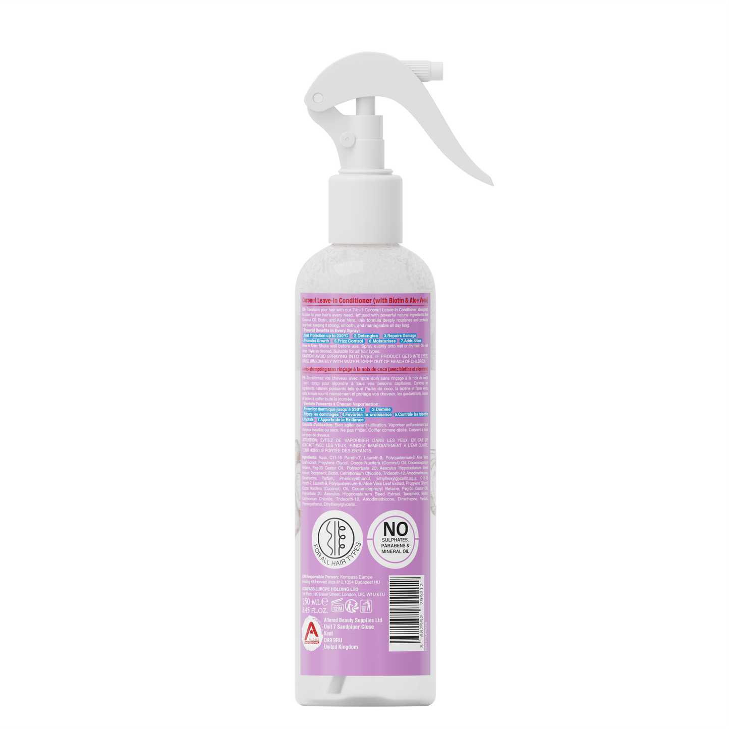 Allored Professional 7-in-1 Coconut Oil Leave-In Conditioner for All Hair Types 250 ml/8.5 oz