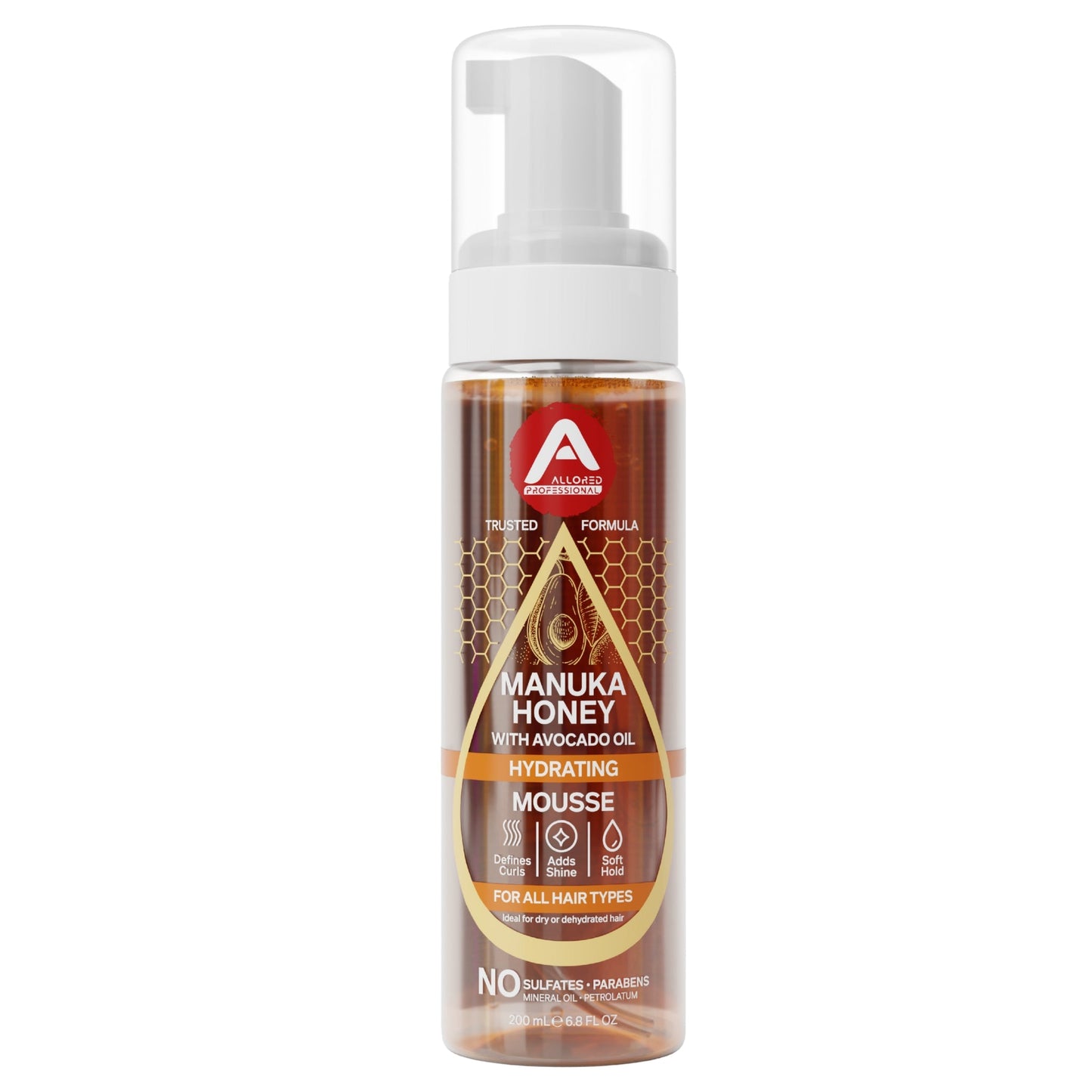 Allored Professional Manuka Honey & Avocado Oil Hydrating Mousse for Dry Hair 200 ml/6.8 oz