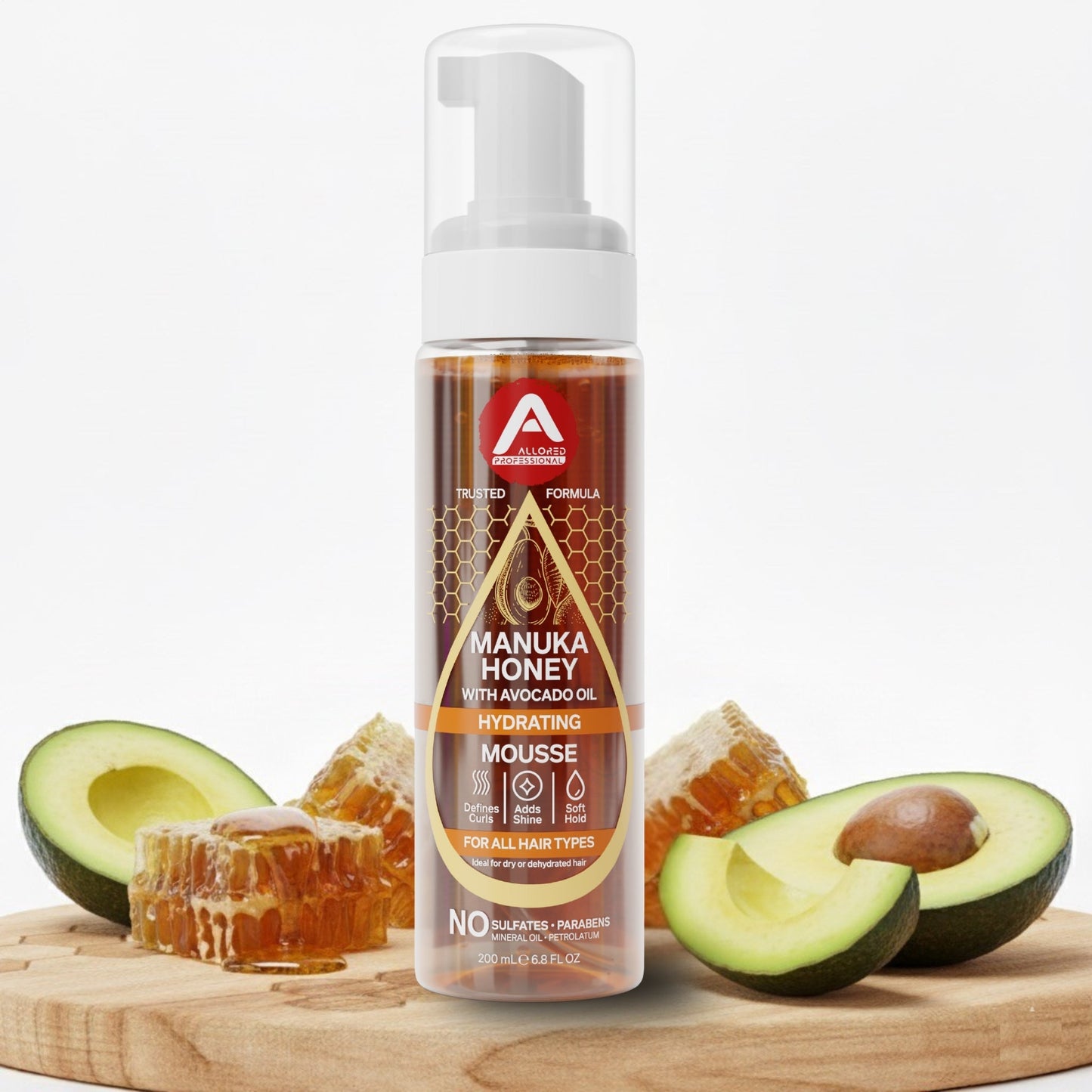 Allored Professional Manuka Honey & Avocado Oil Hydrating Mousse for Dry Hair 200 ml/6.8 oz