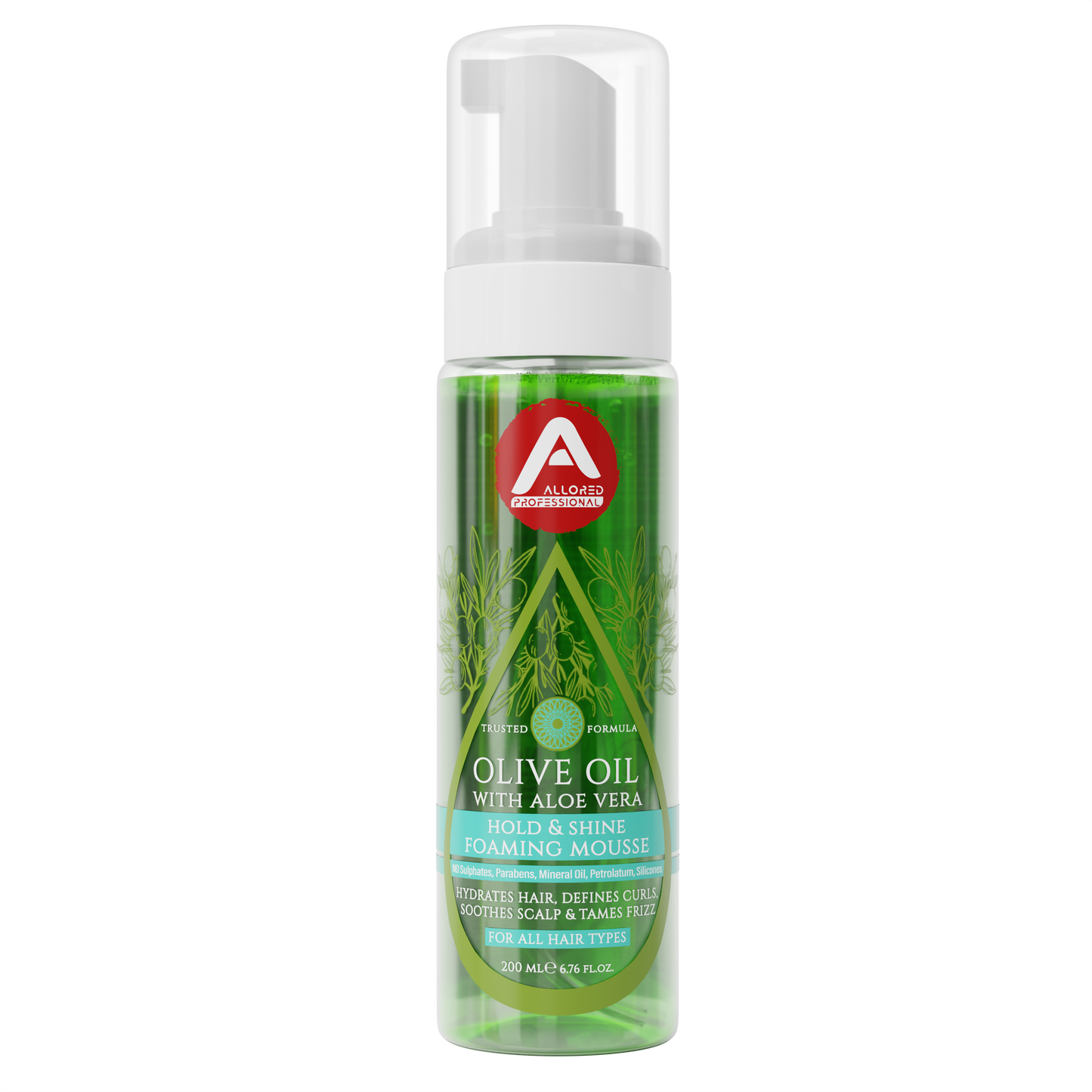 Allored Professional Olive Oil & Aloe Vera Foaming Mousse for Curly, Coily & Wavy Hair 200 ml/6.8 oz