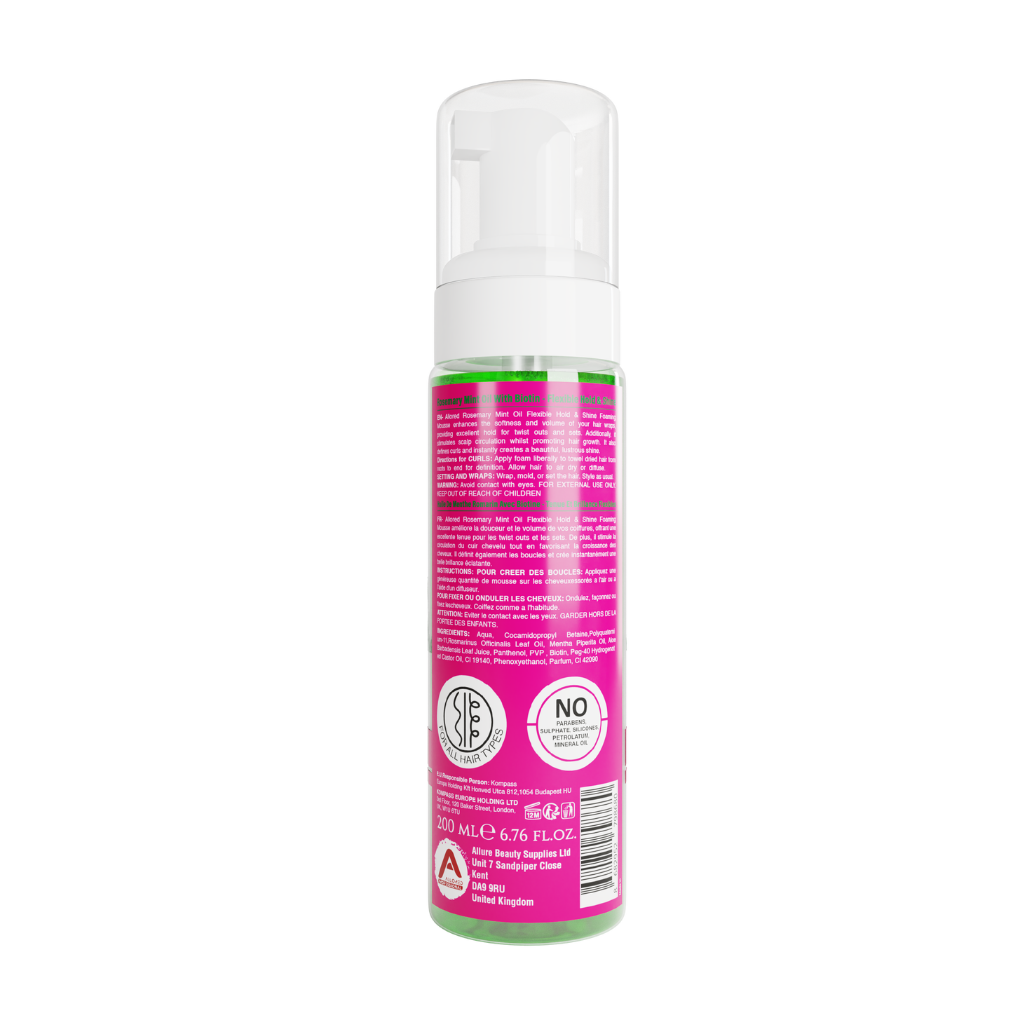 Allored Professional Rosemary Mint Oil & Biotin Foaming Mousse for All Hair Types 200 ml/6.8 oz