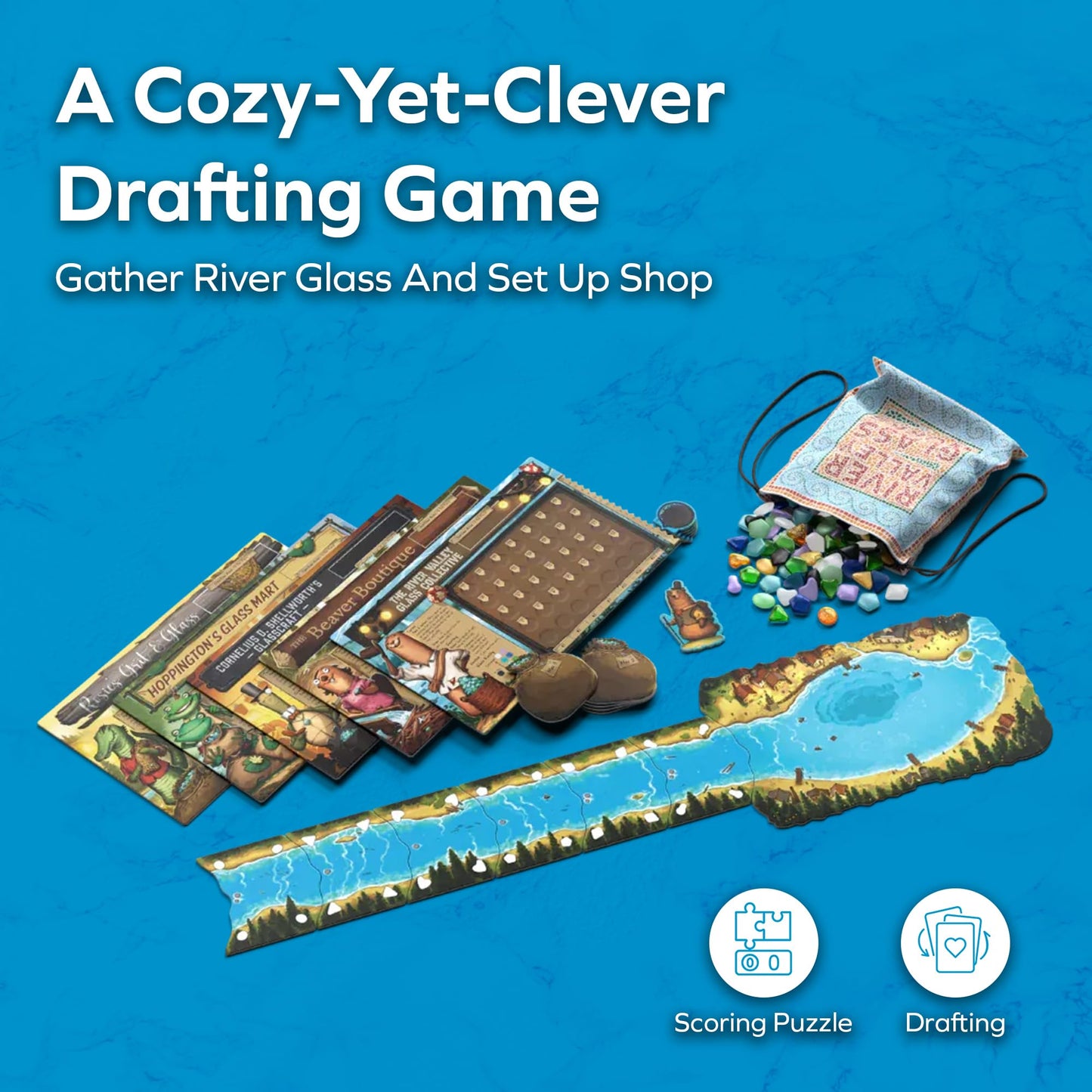 ALLPLAY River Valley Glassworks Retail Edition Board Game — Cozy Yet Clever Drafting Game for Families and Adults