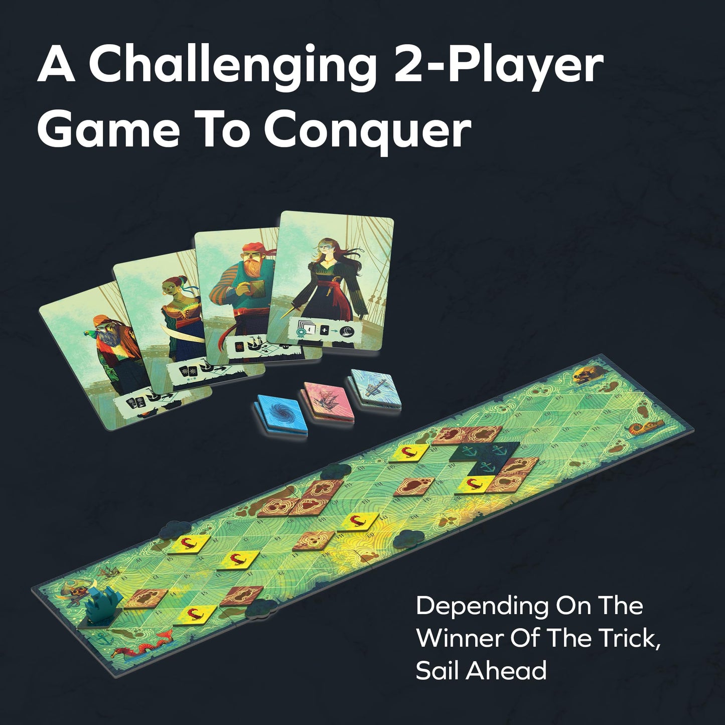 Allplay Sail: Cooperative 2-Player Trick-Taking Board Game (Travel Size)