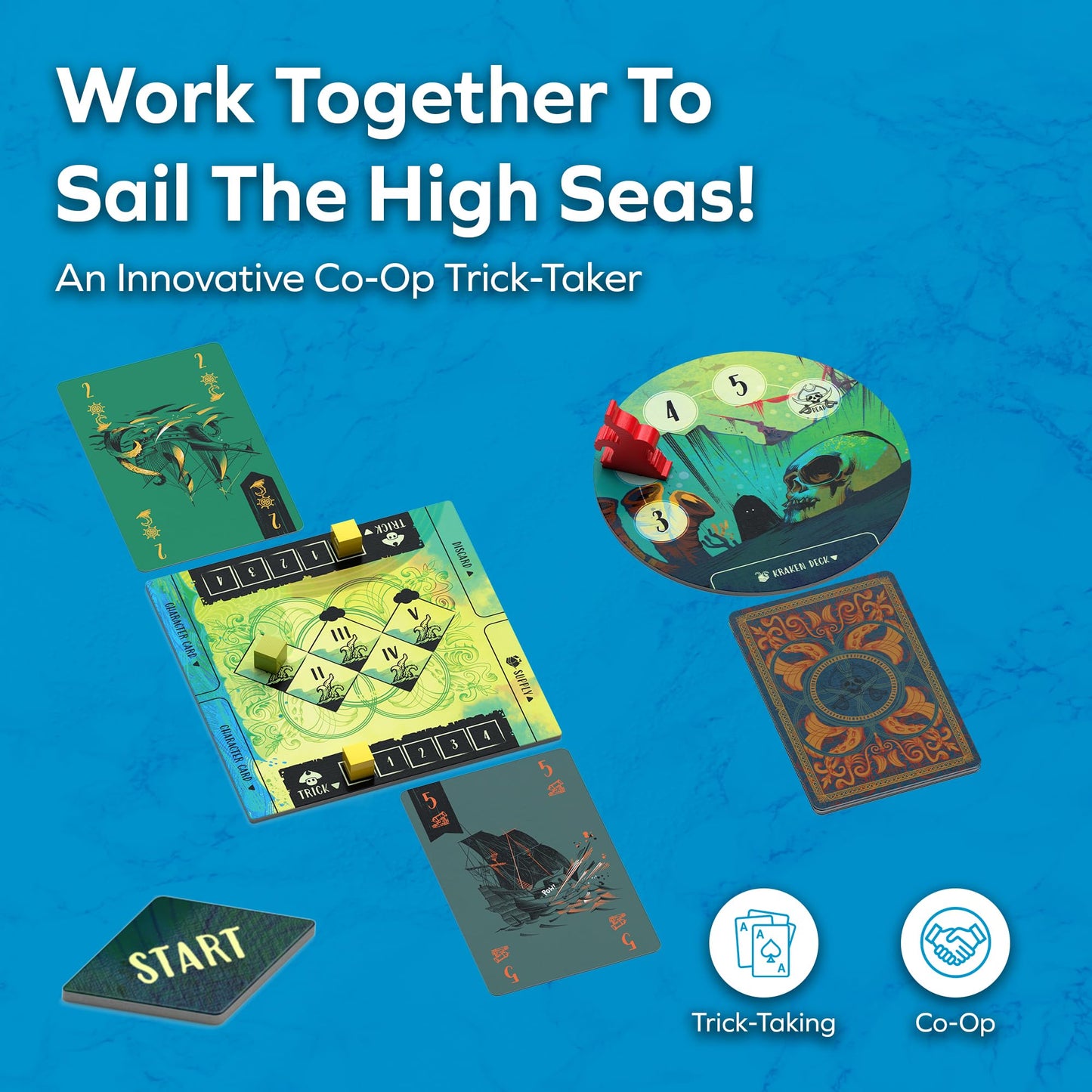 Allplay Sail: Cooperative 2-Player Trick-Taking Board Game (Travel Size)