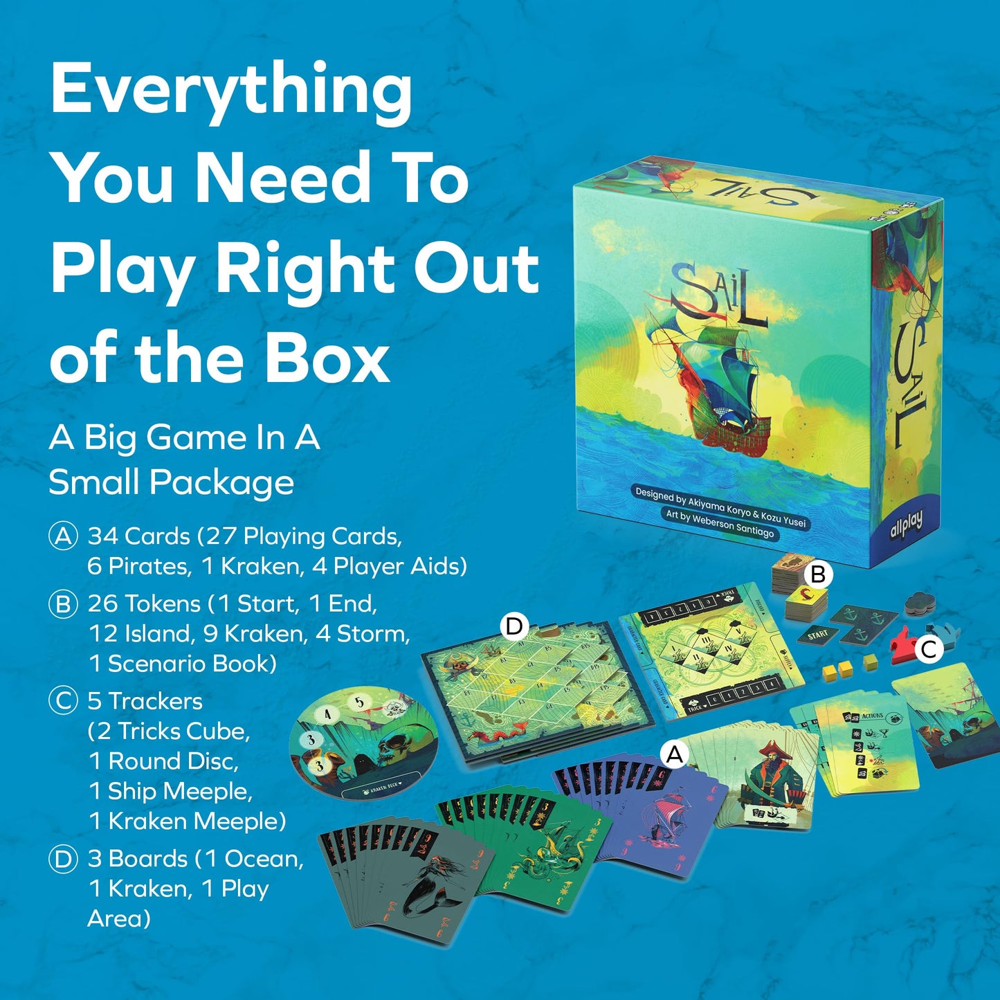 Allplay Sail: Cooperative 2-Player Trick-Taking Board Game (Travel Size)