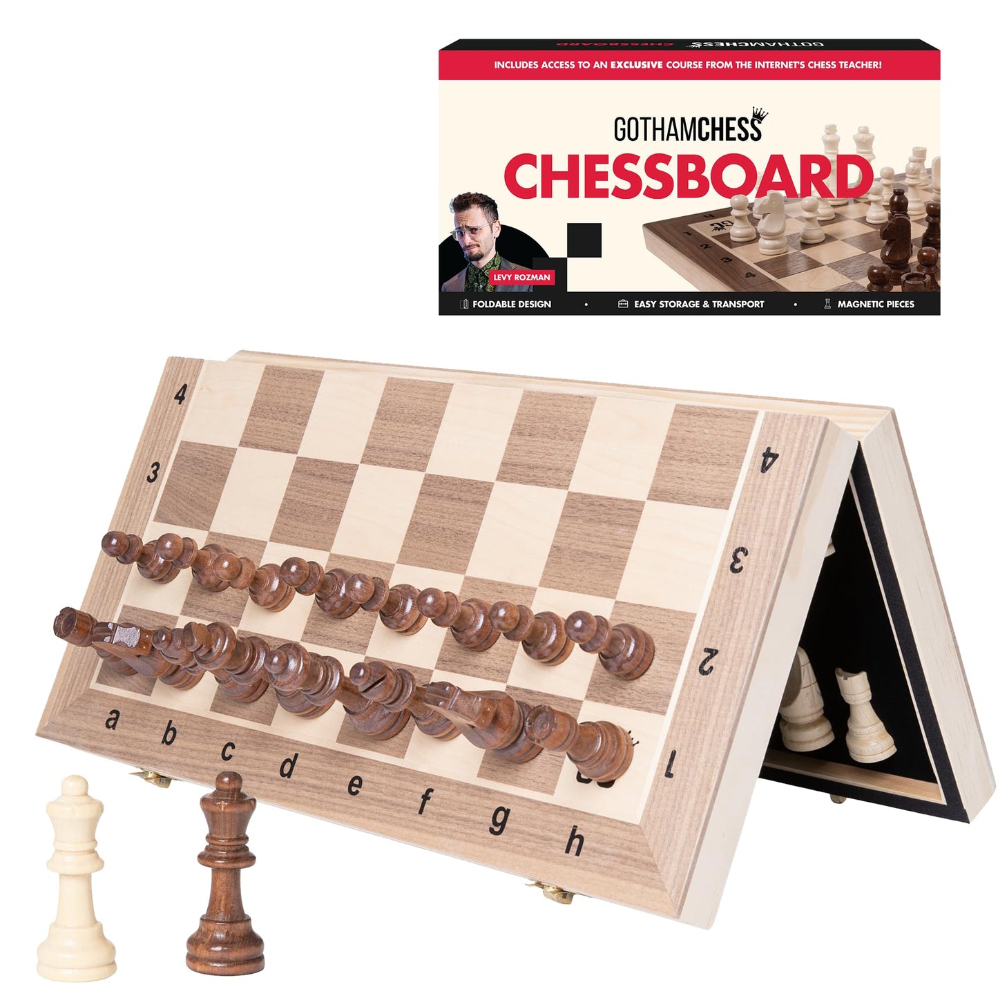 GothamChess Board | Foldable Magnetic Chess Set + Levy Rozman Course | Allstar Innovations