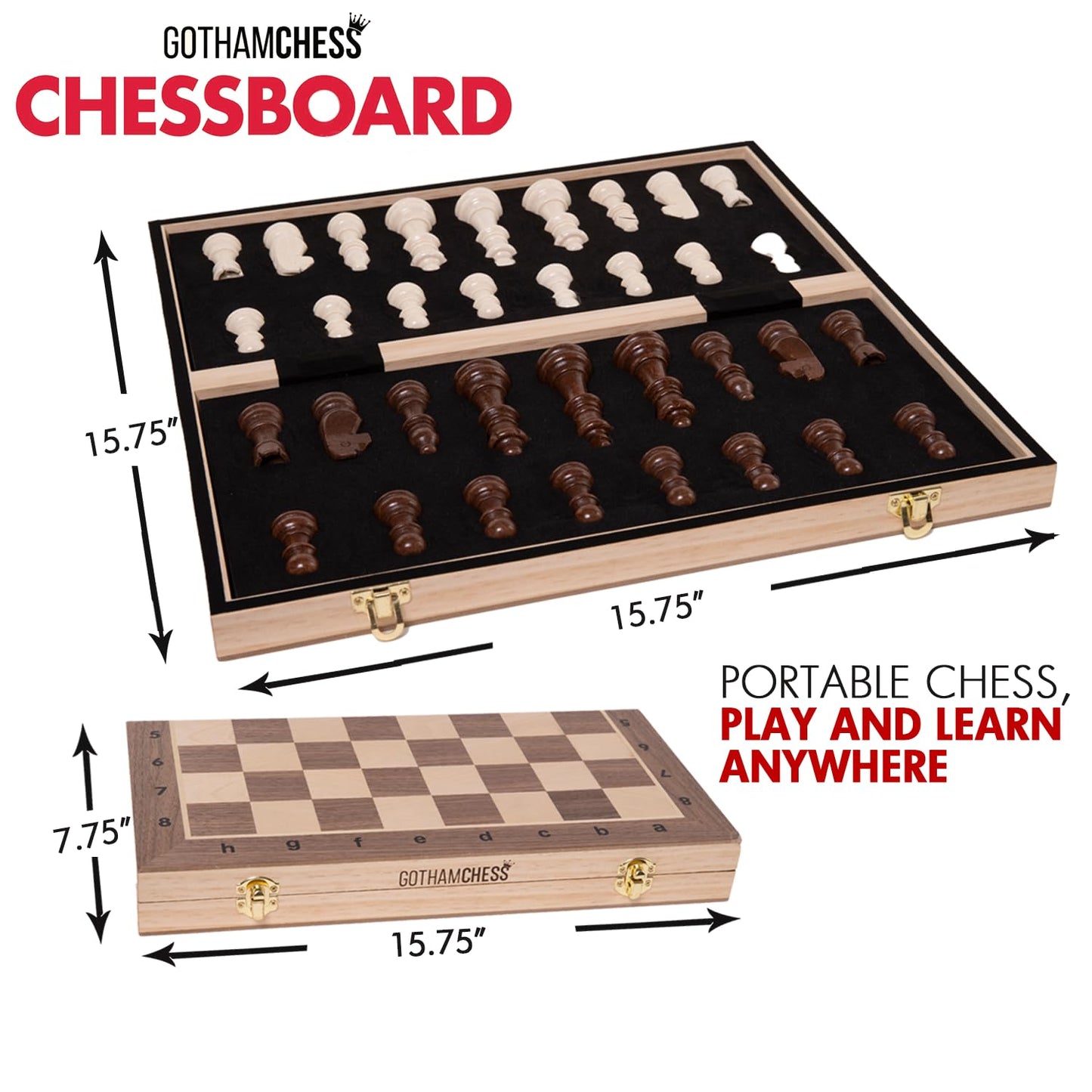 GothamChess Board | Foldable Magnetic Chess Set + Levy Rozman Course | Allstar Innovations