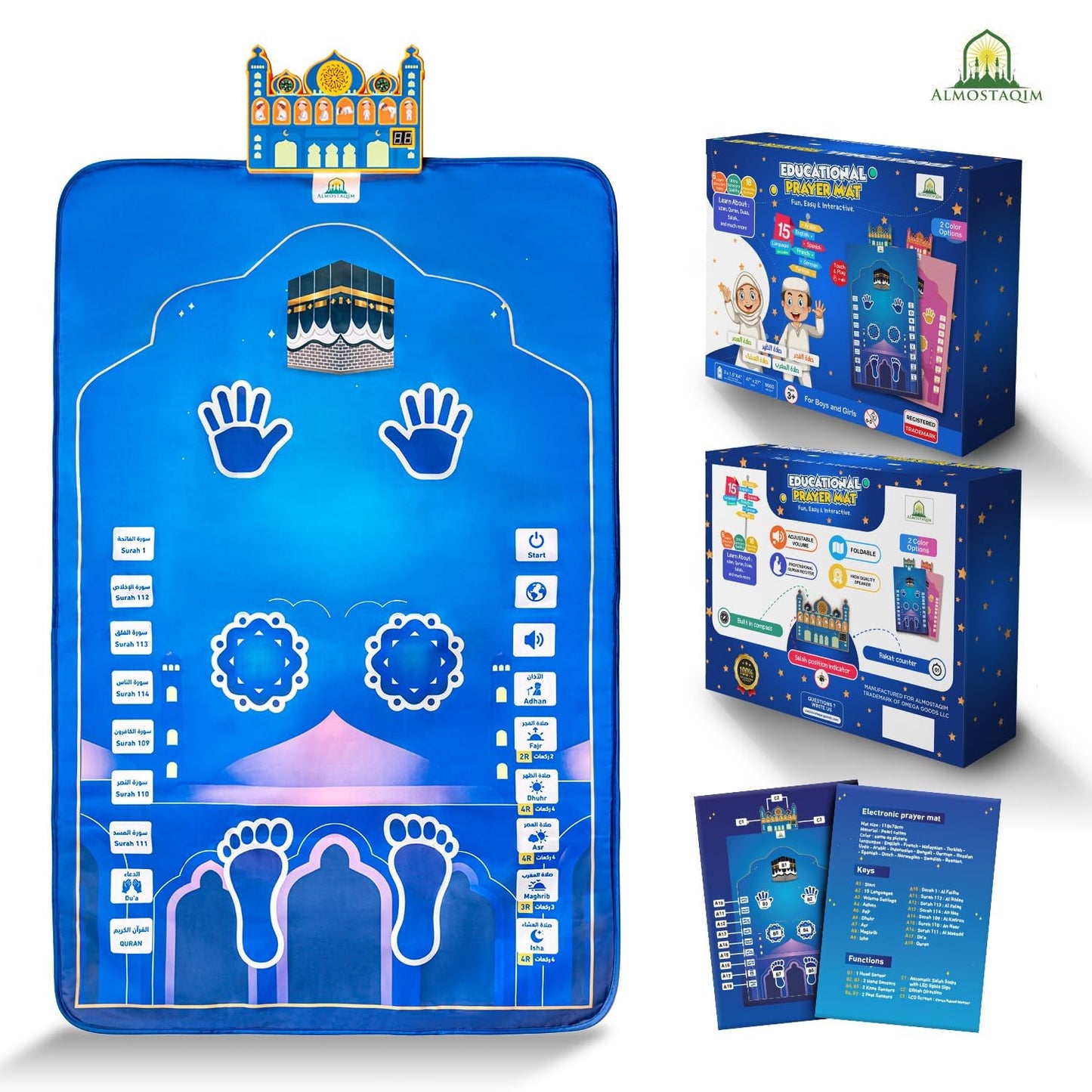 ALMOSTAQIM Educational Prayer Mat for Kids – Interactive Prayer Rug with LED Guidance