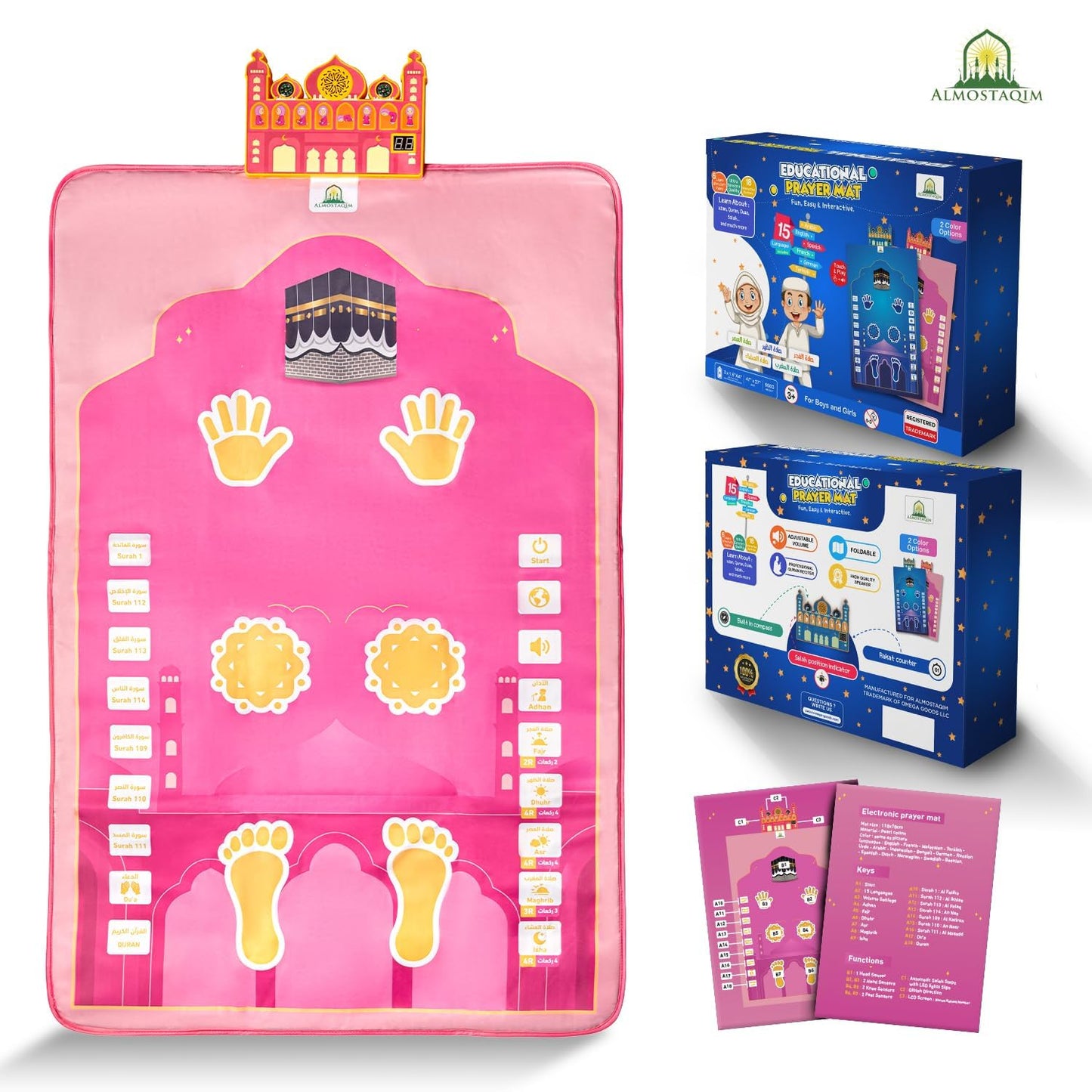 ALMOSTAQIM Educational Prayer Mat for Kids – Interactive Prayer Rug with LED Guidance