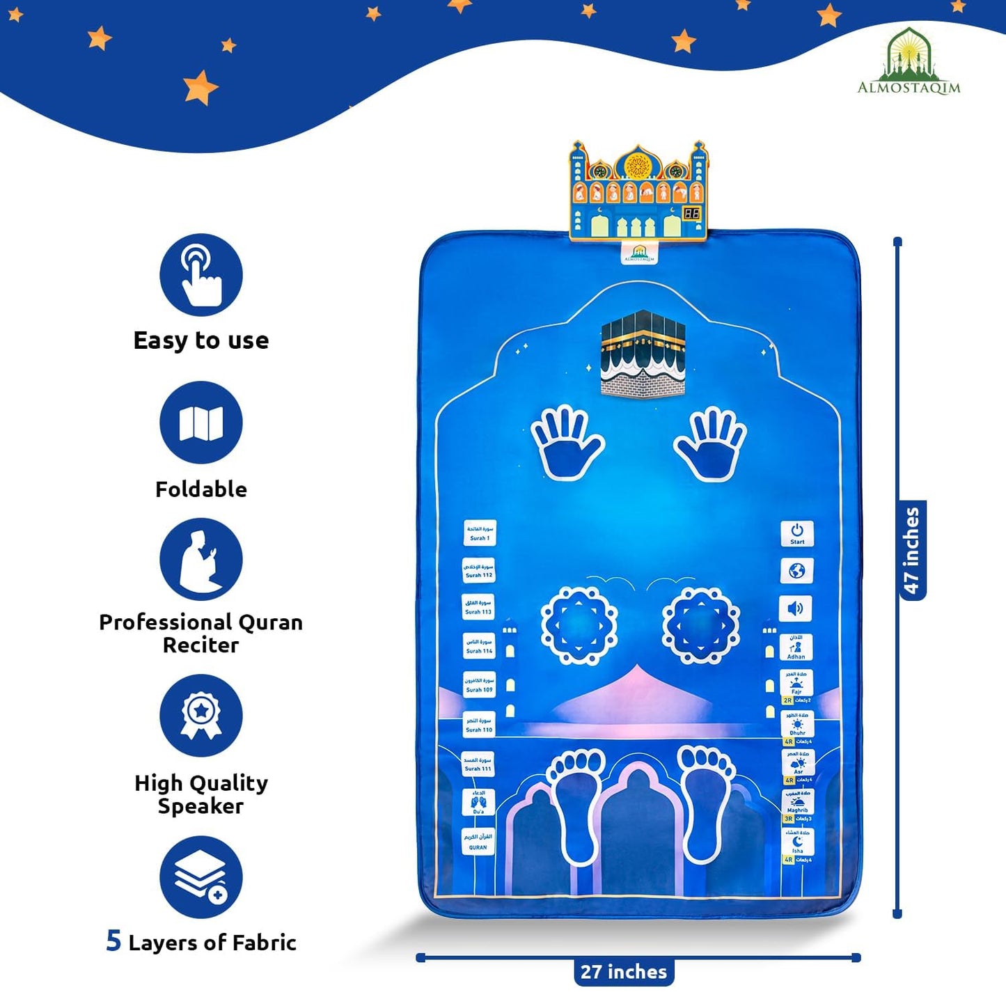 ALMOSTAQIM Educational Prayer Mat for Kids – Interactive Prayer Rug with LED Guidance