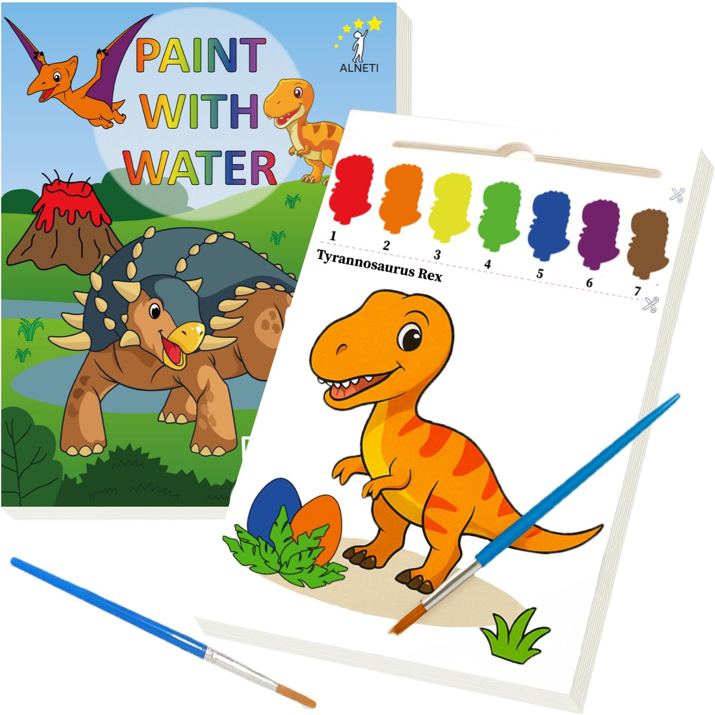 ALNETI Paint with Water Coloring Books – Dino Arts & Crafts Kit for Kids 3-7