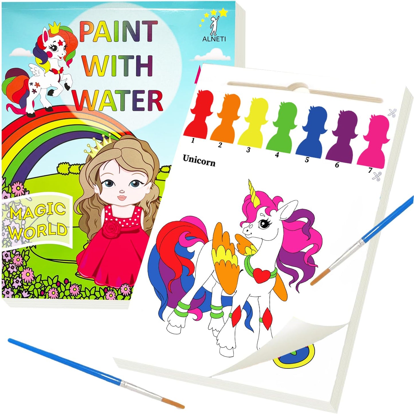 ALNETI Paint with Water Book for Kids 4-8 – Mess-Free Watercolor Kit