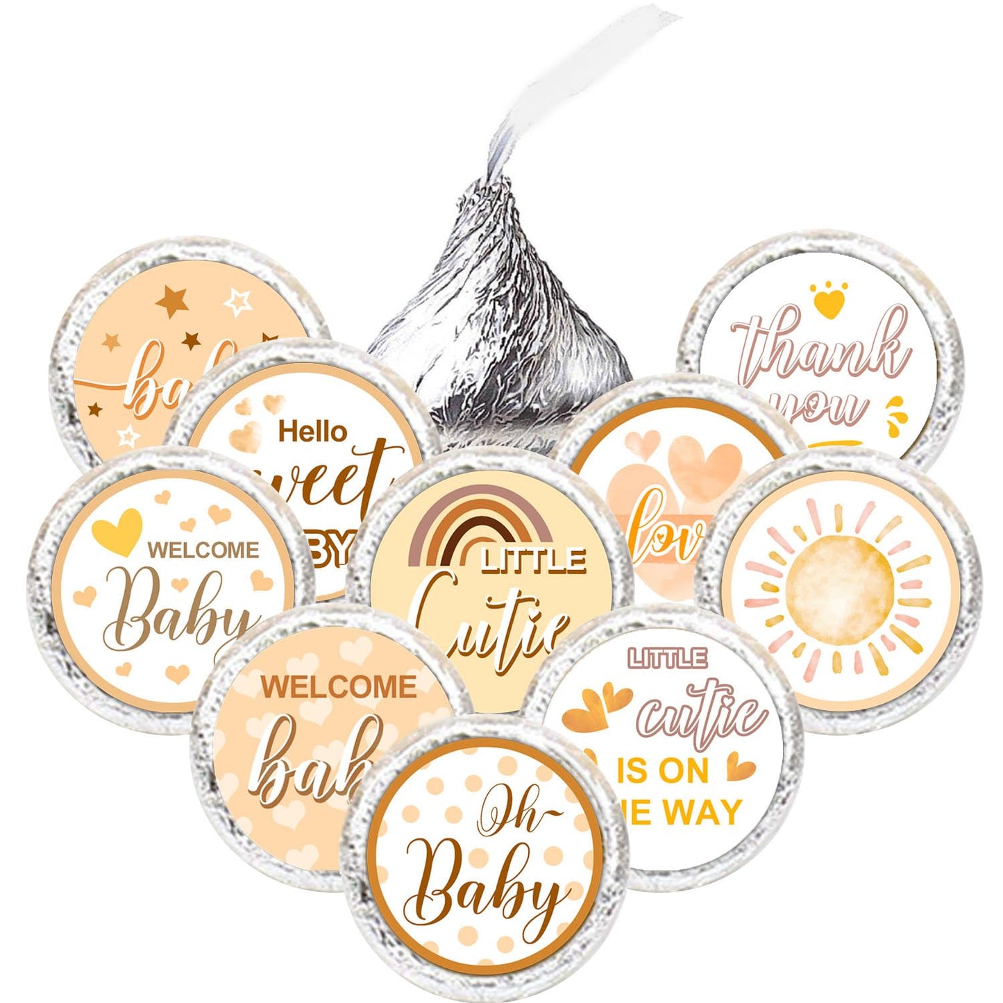 ALodr Boho Baby Shower Stickers – 180 Pcs Mini Kisses Labels for Baby Shower, 1st Birthday & Party Favors