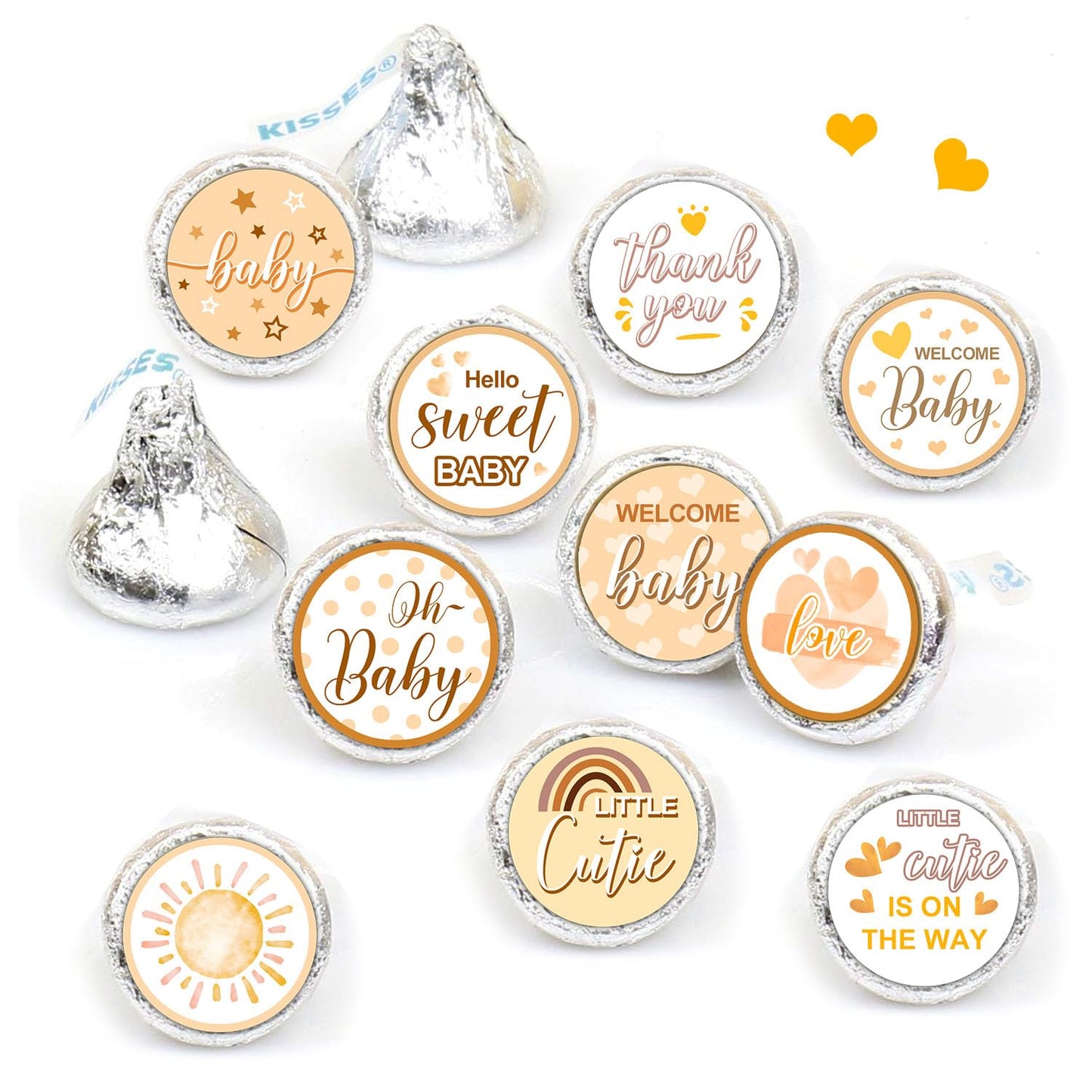 ALodr Boho Baby Shower Stickers – 180 Pcs Mini Kisses Labels for Baby Shower, 1st Birthday & Party Favors