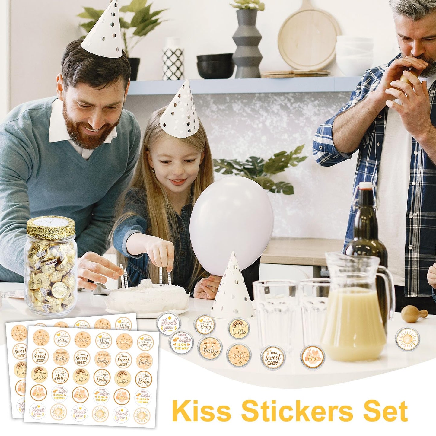 ALodr Boho Baby Shower Stickers – 180 Pcs Mini Kisses Labels for Baby Shower, 1st Birthday & Party Favors