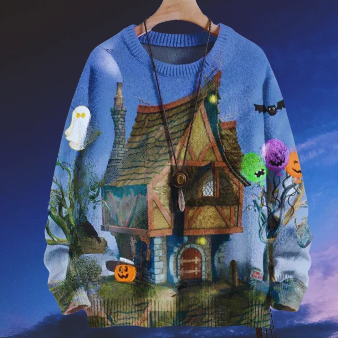 Halloween Raven and Floral 3D Printed Knitted Sweater SELECTION – Unisex Casual Pullover
