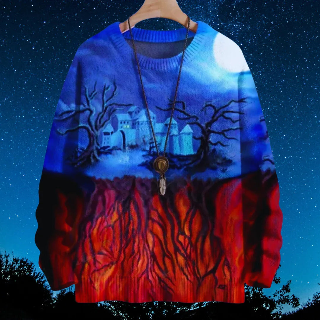 Halloween Raven and Floral 3D Printed Knitted Sweater SELECTION – Unisex Casual Pullover