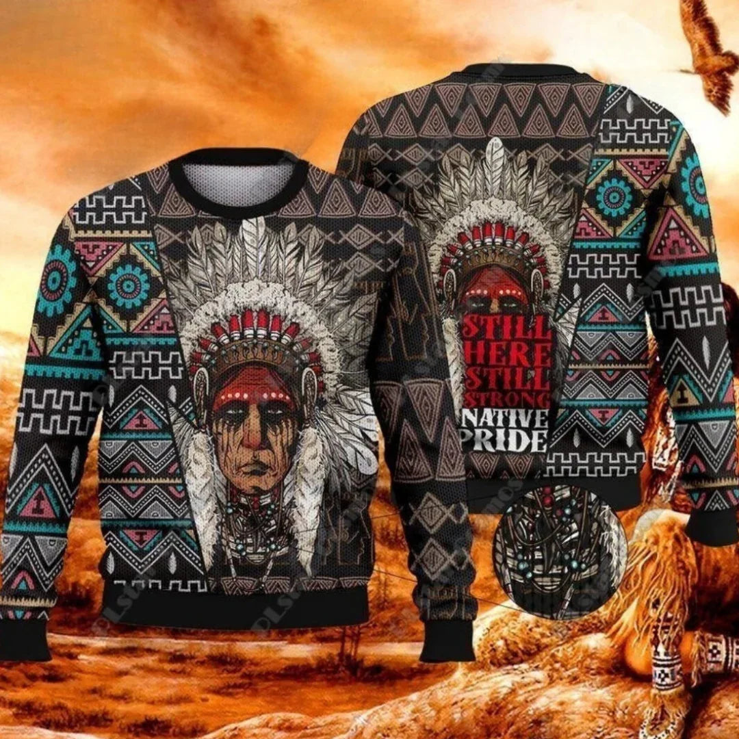 Native Indian Wolf Feather Dream Catcher Art Design Unisex Ugly Sweater (Short to Plus-Size) selection