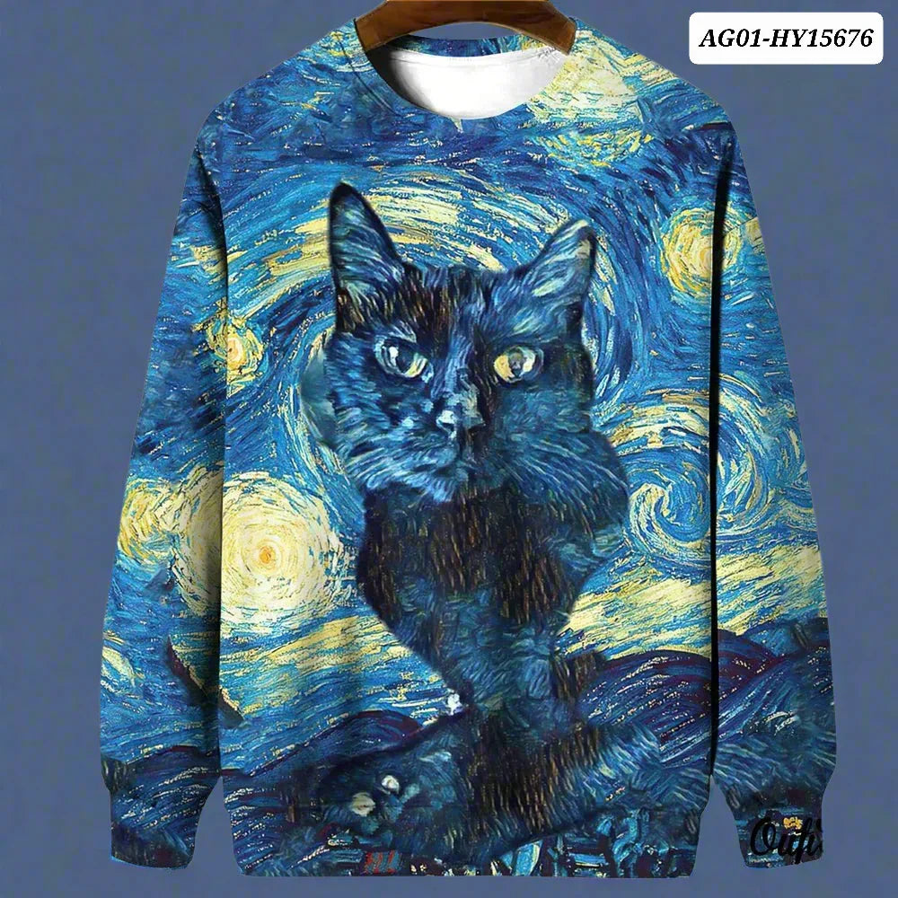 Night Sky Cat Abstract Art Plus Size Included Sweatshirt [SELECTION]