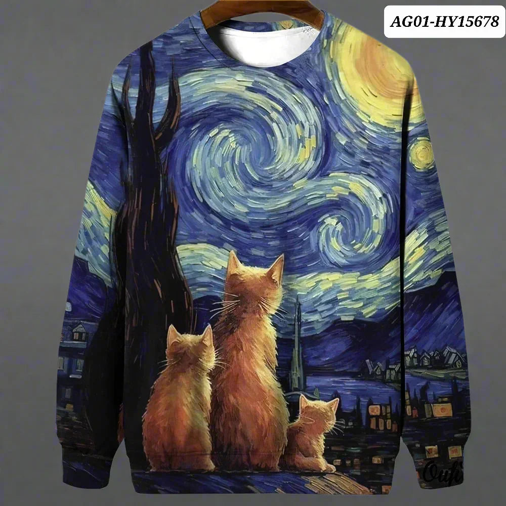 Night Sky Cat Abstract Art Plus Size Included Sweatshirt [SELECTION]