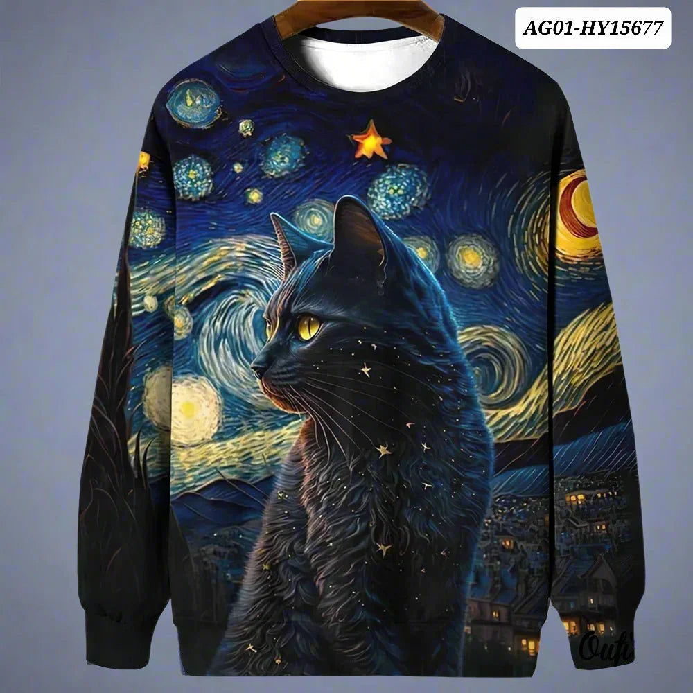 Night Sky Cat Abstract Art Plus Size Included Sweatshirt [SELECTION]