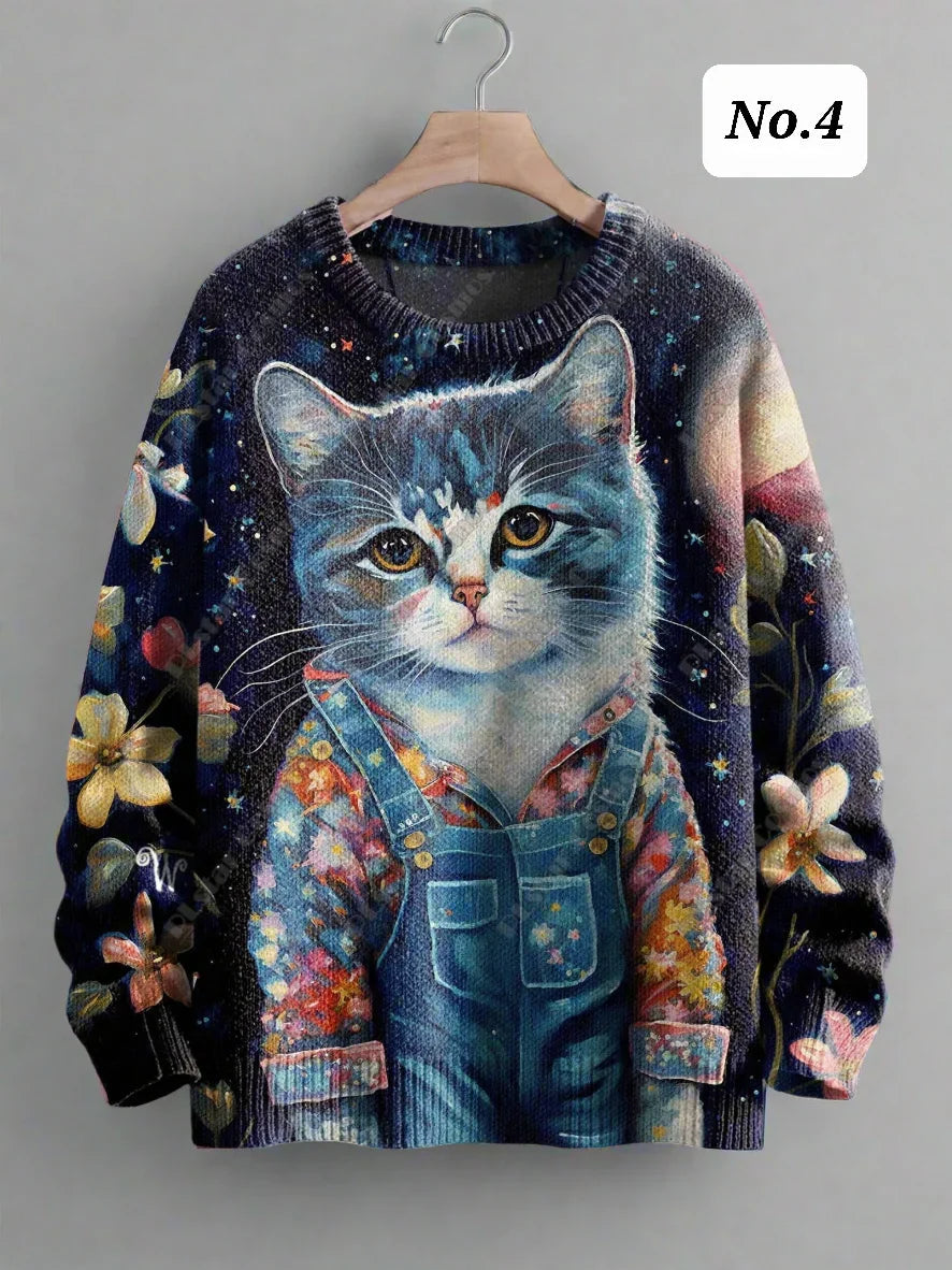 Stylish Cats & Dogs Animals Sweater  SELECTION (Includes Plus Sizes)