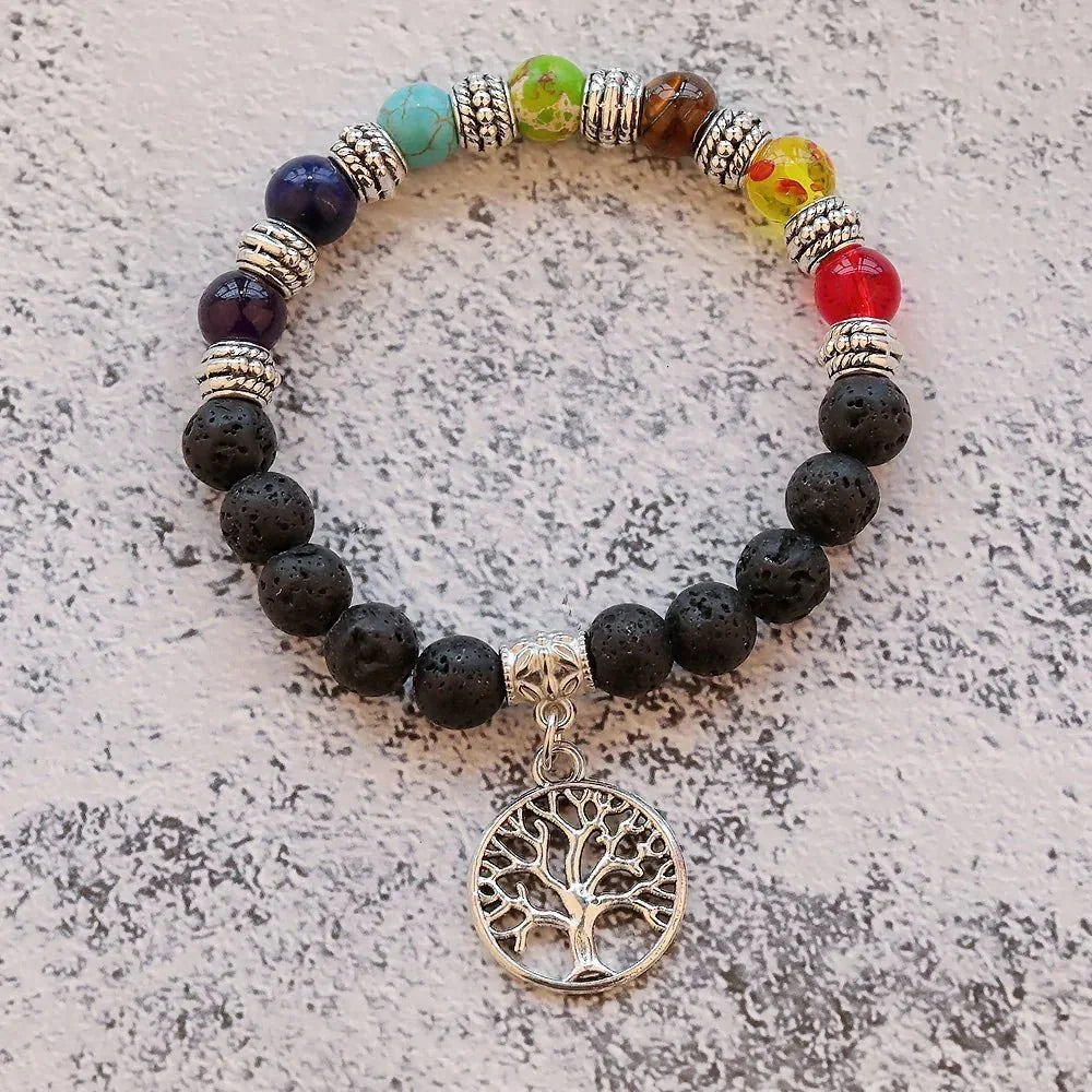 7 Chakra Healing Beaded Bracelet with Natural Lava Precious Stones [SELECTION]