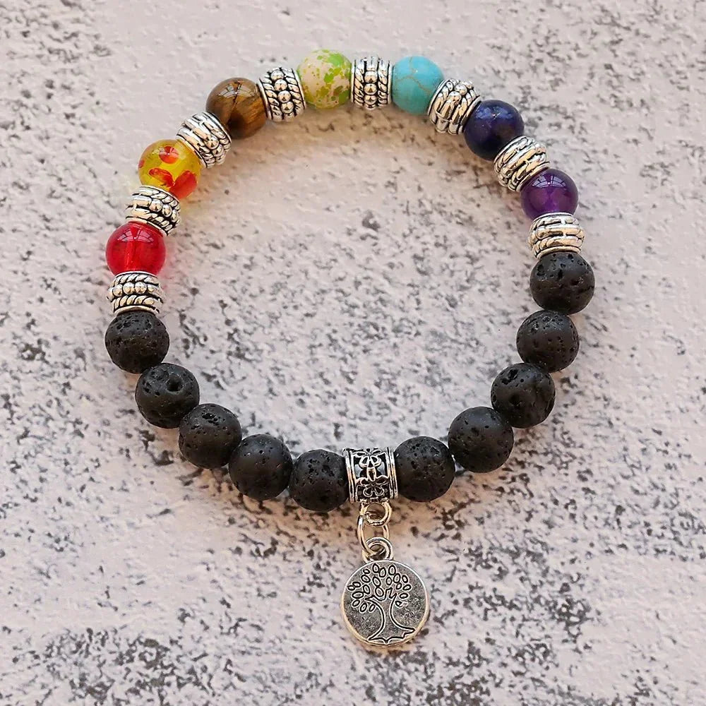 7 Chakra Healing Beaded Bracelet with Natural Lava Precious Stones [SELECTION]