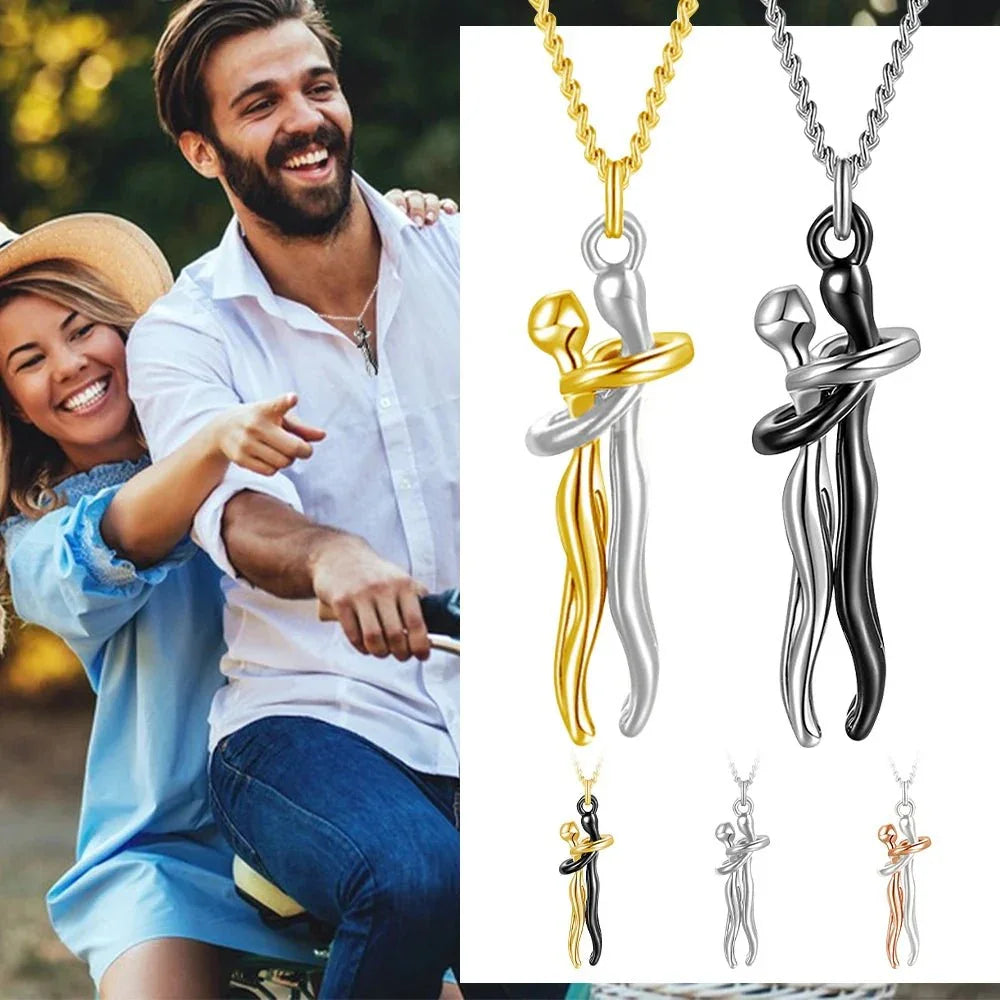 Couple Hugging Pendant Necklace