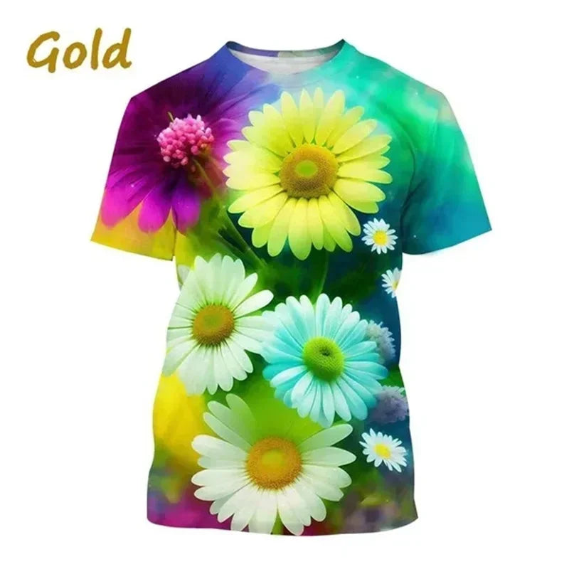 2.Unisex Chrysanthemum & Daisies 3D  T-Shirts (XS-4XL)
