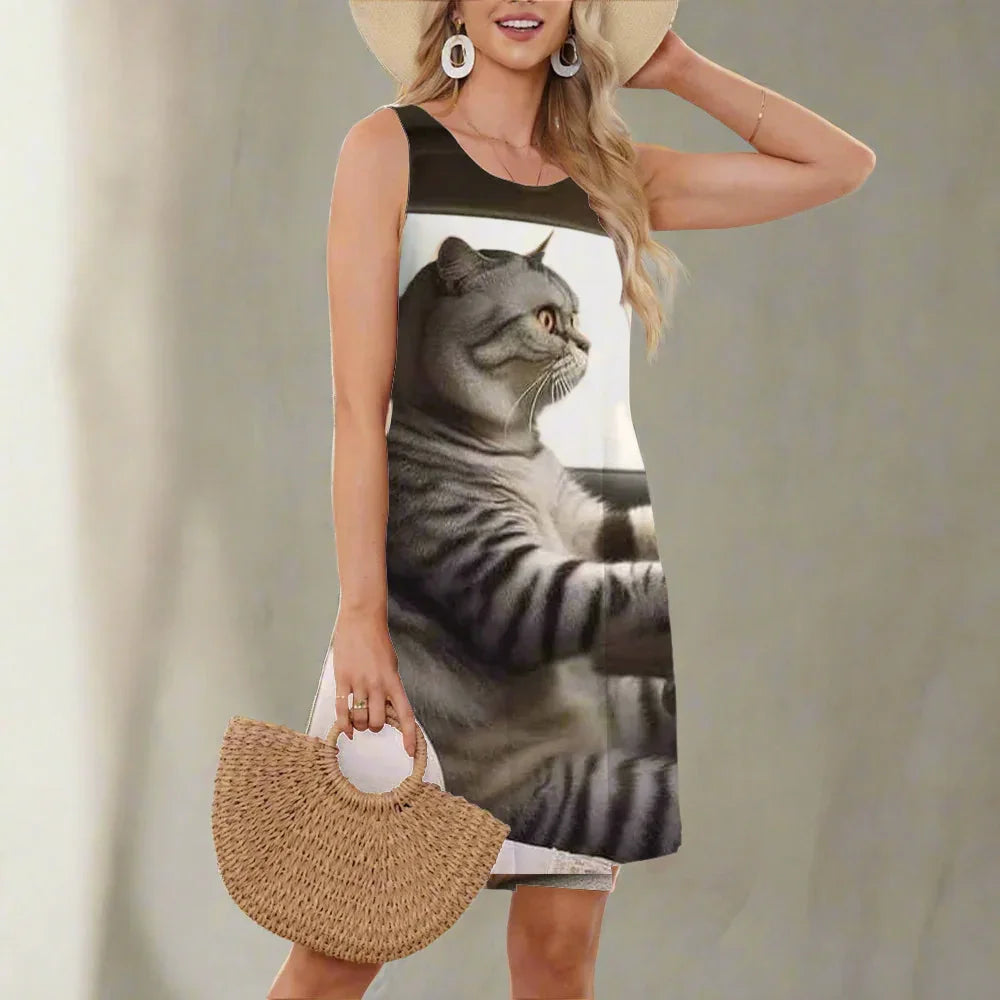 Elegant Sleeveless Knee-Length Dress Collection with Animal and Plant Prints