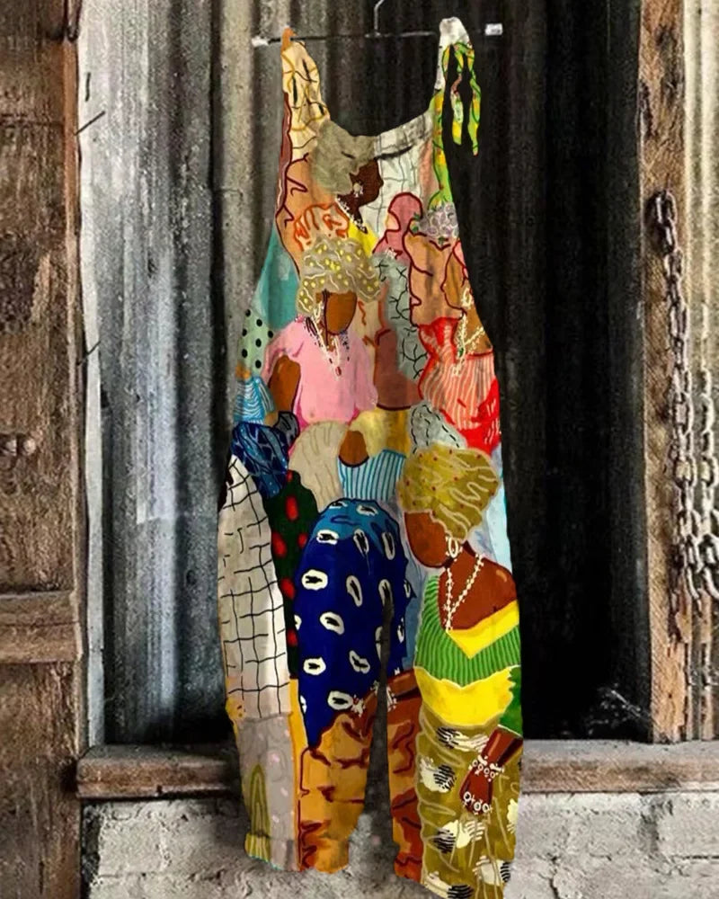 Boho-Chic 3D Printed Loose Jumpsuit & Dungarees Collection