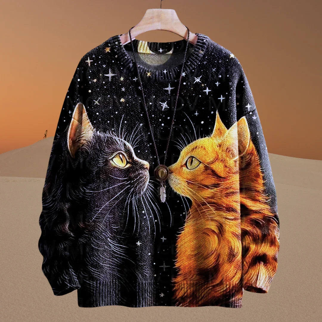 Unisex Vintage Cat Art Print Sweaters (XS-7XL)