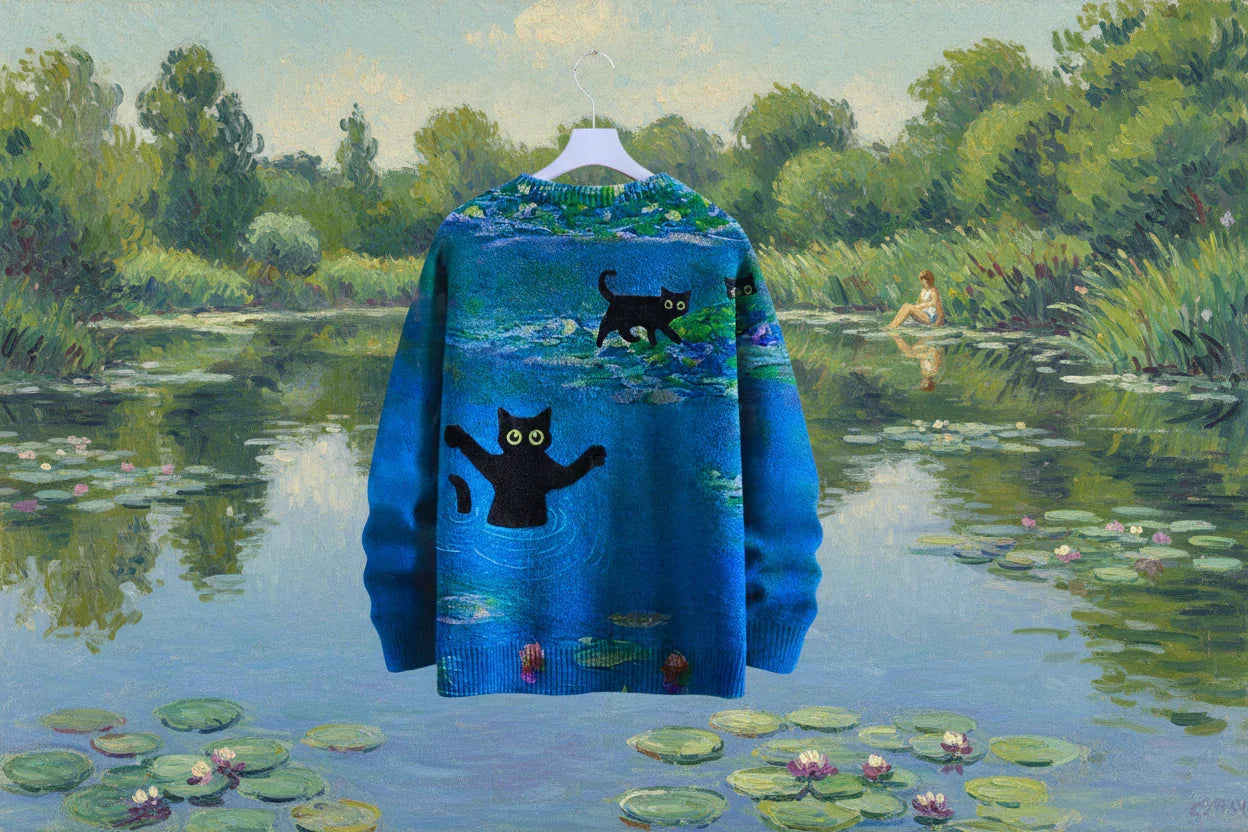 Unisex Vintage Cat Art Print Sweaters (XS-7XL)