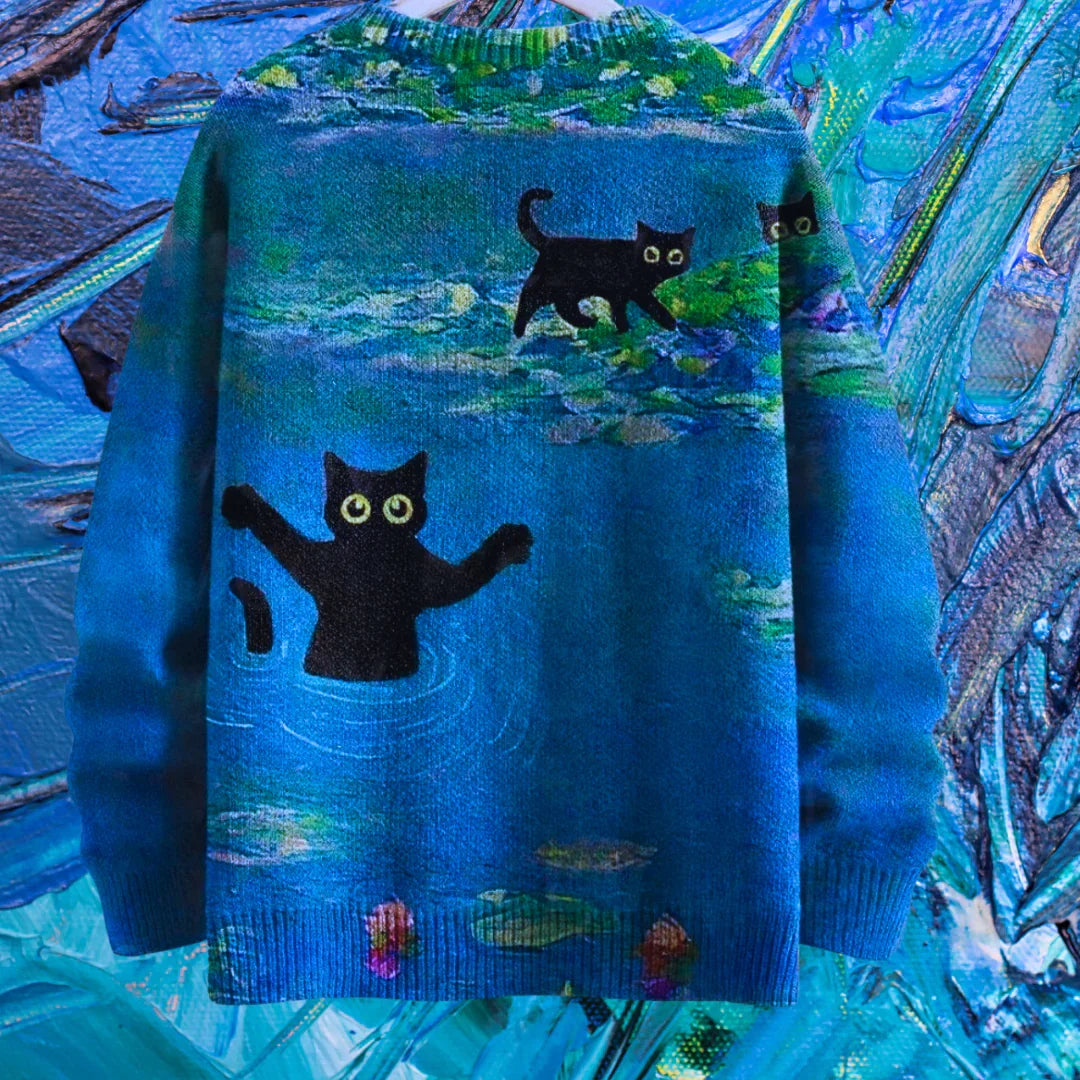 Unisex Vintage Cat Art Print Sweaters (XS-7XL)