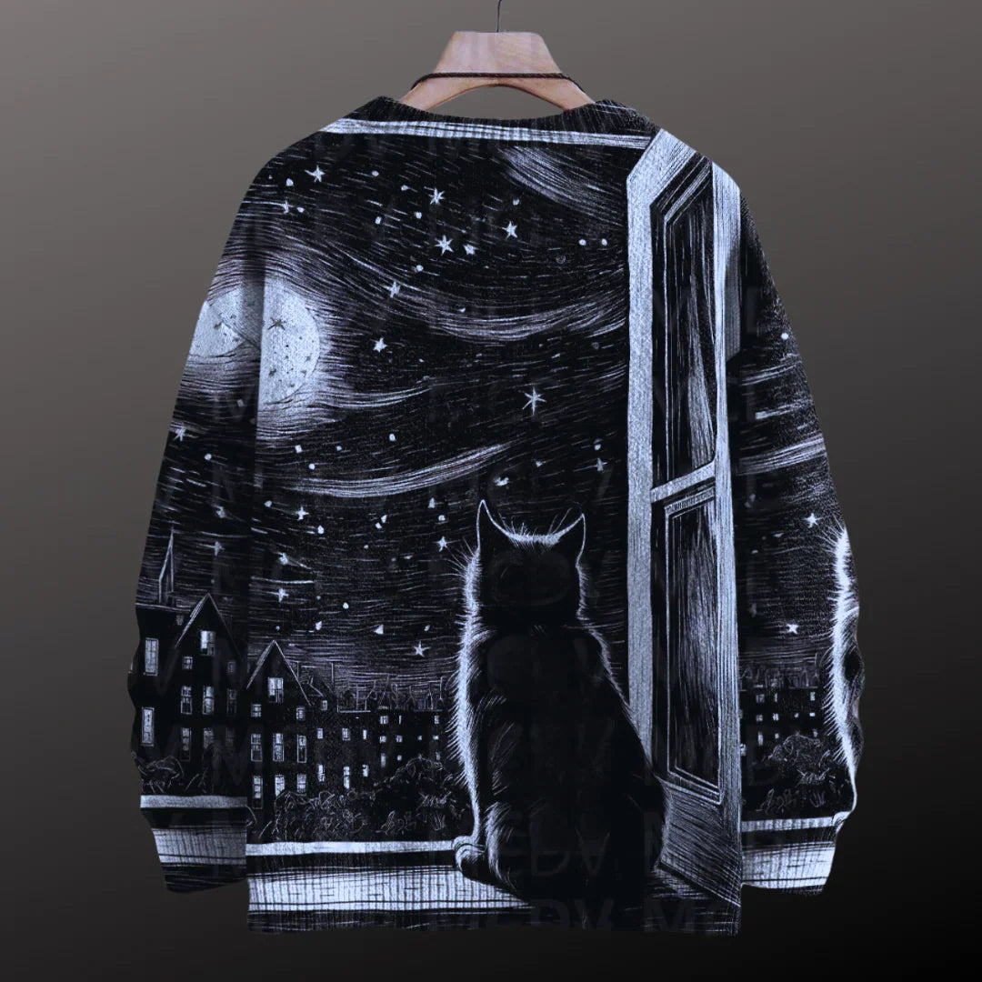 Unisex Vintage Cat Art Print Sweaters (XS-7XL)