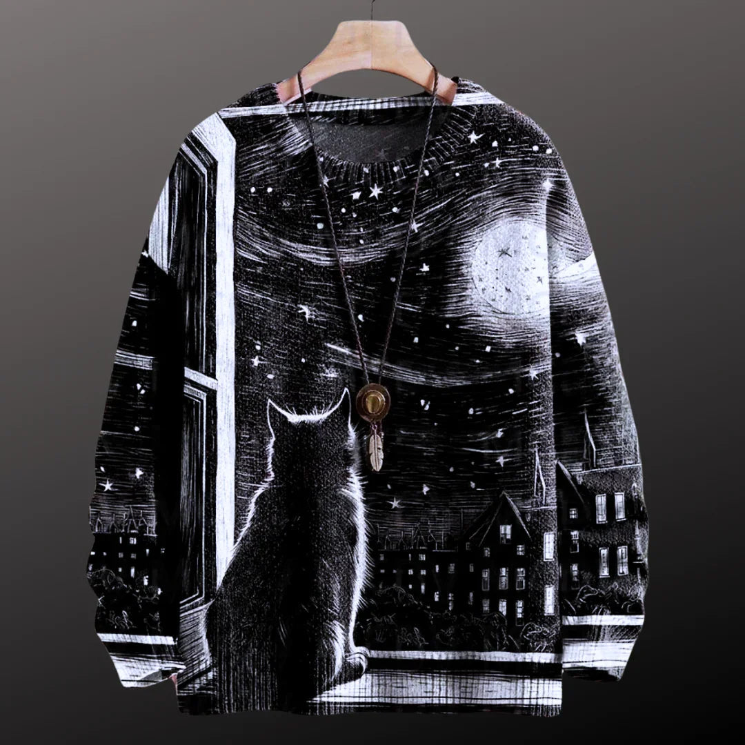 Unisex Vintage Cat Art Print Sweaters (XS-7XL)