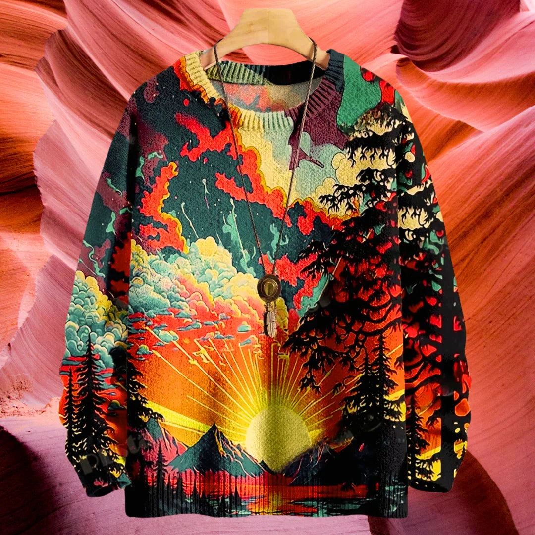 Unisex Casual Sweater with 3D Cat Oil Painting Designs