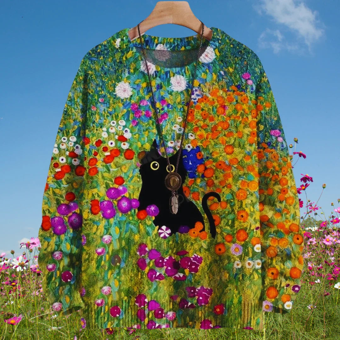 Unisex Casual Sweater with 3D Cat Oil Painting Designs