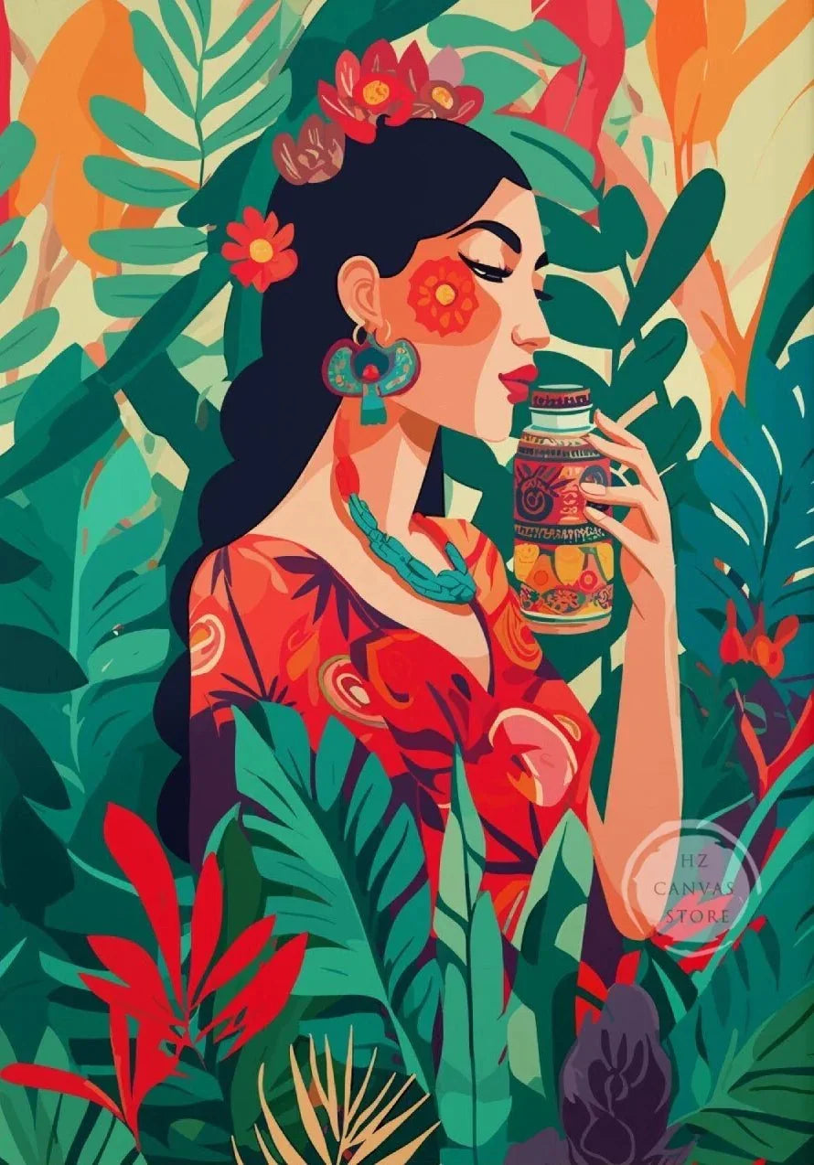 Botanical Ethnic Woman Wall Art  [SELECTION]